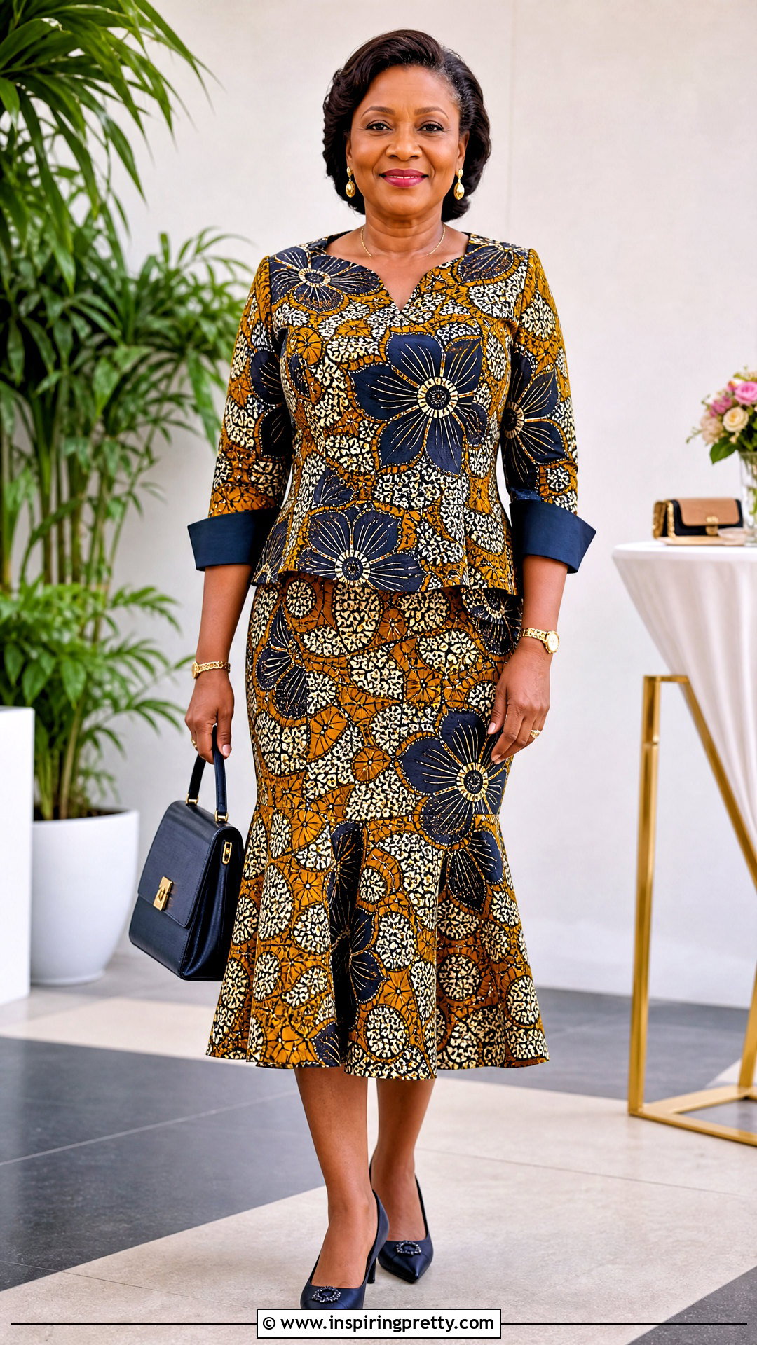 Ankara Three Quarter Sleeve Top And Flared Skirt Outfit - 50 ankara top and skirt outfits