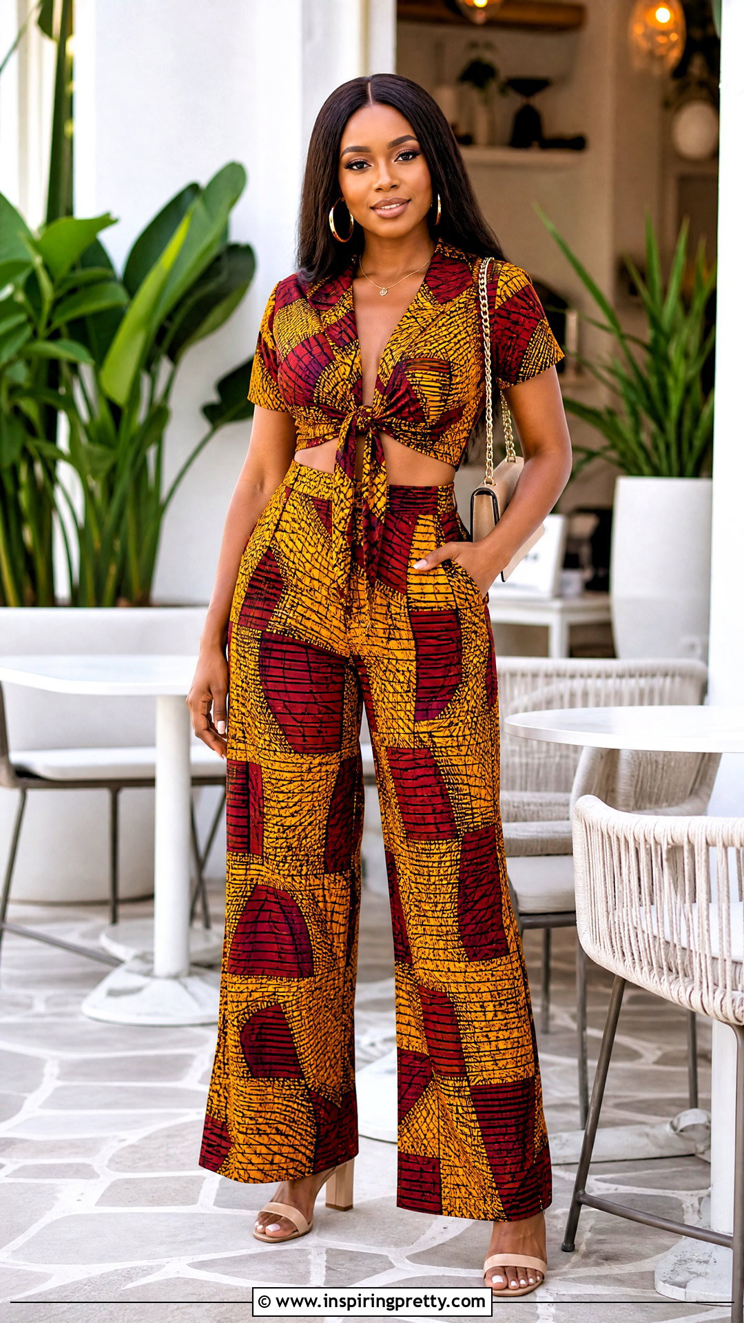 Ankara Tie Front Top And Wide Leg Trouser Set - 50 Ankara Two Pieces Trouser And Tops