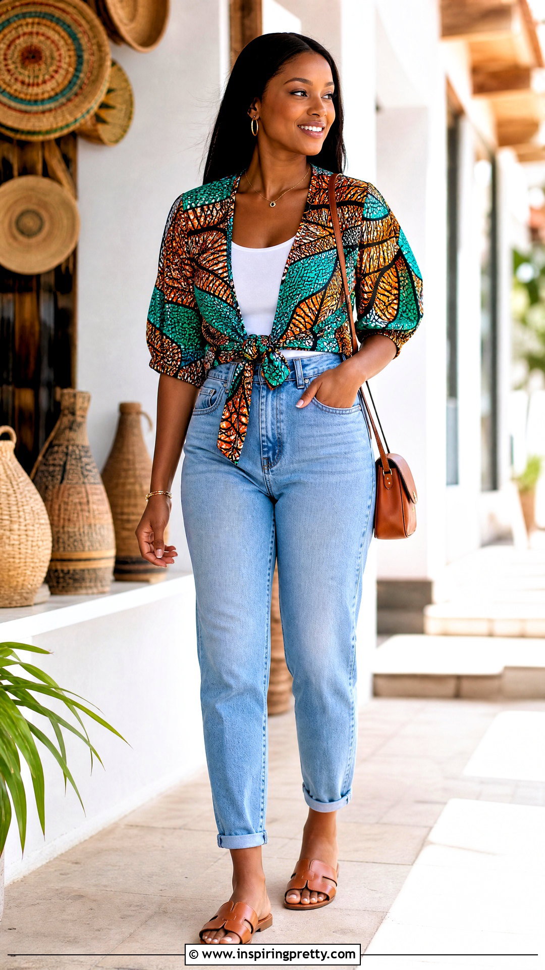Ankara Tie Front Top With Mom Jeans - 50 ankara top styles for jeans