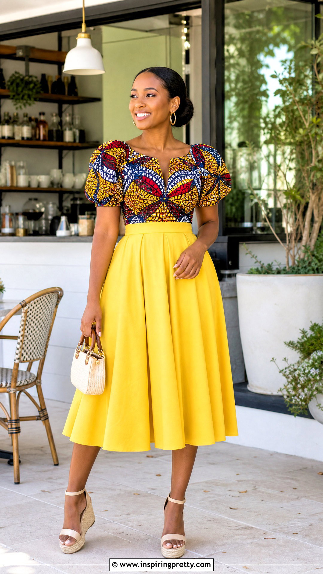 Ankara Top Brunch Outfit With Flared Skirt - 50 cute ankara tops outfit ideas