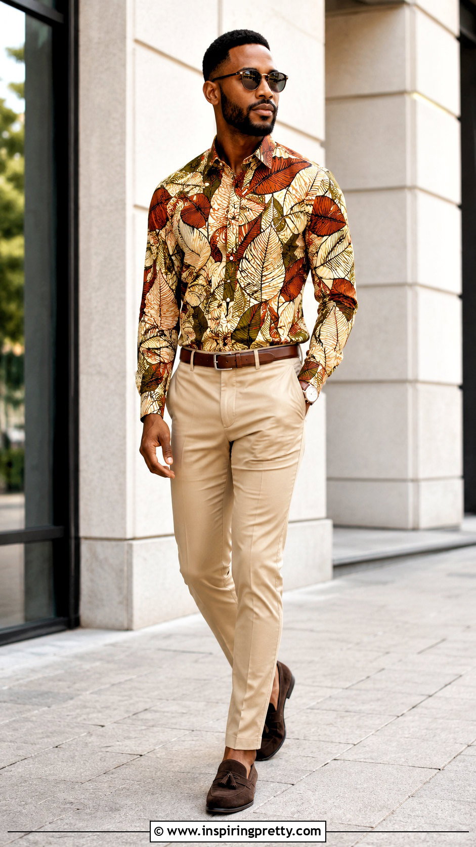 Ankara Top With Beige Chinos - 20 men ankara top outfit ideas