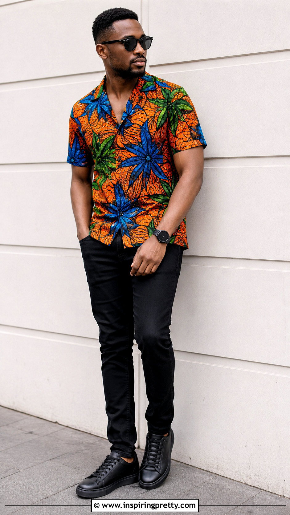 Ankara Top With Black Jeans - 20 men ankara top outfit ideas