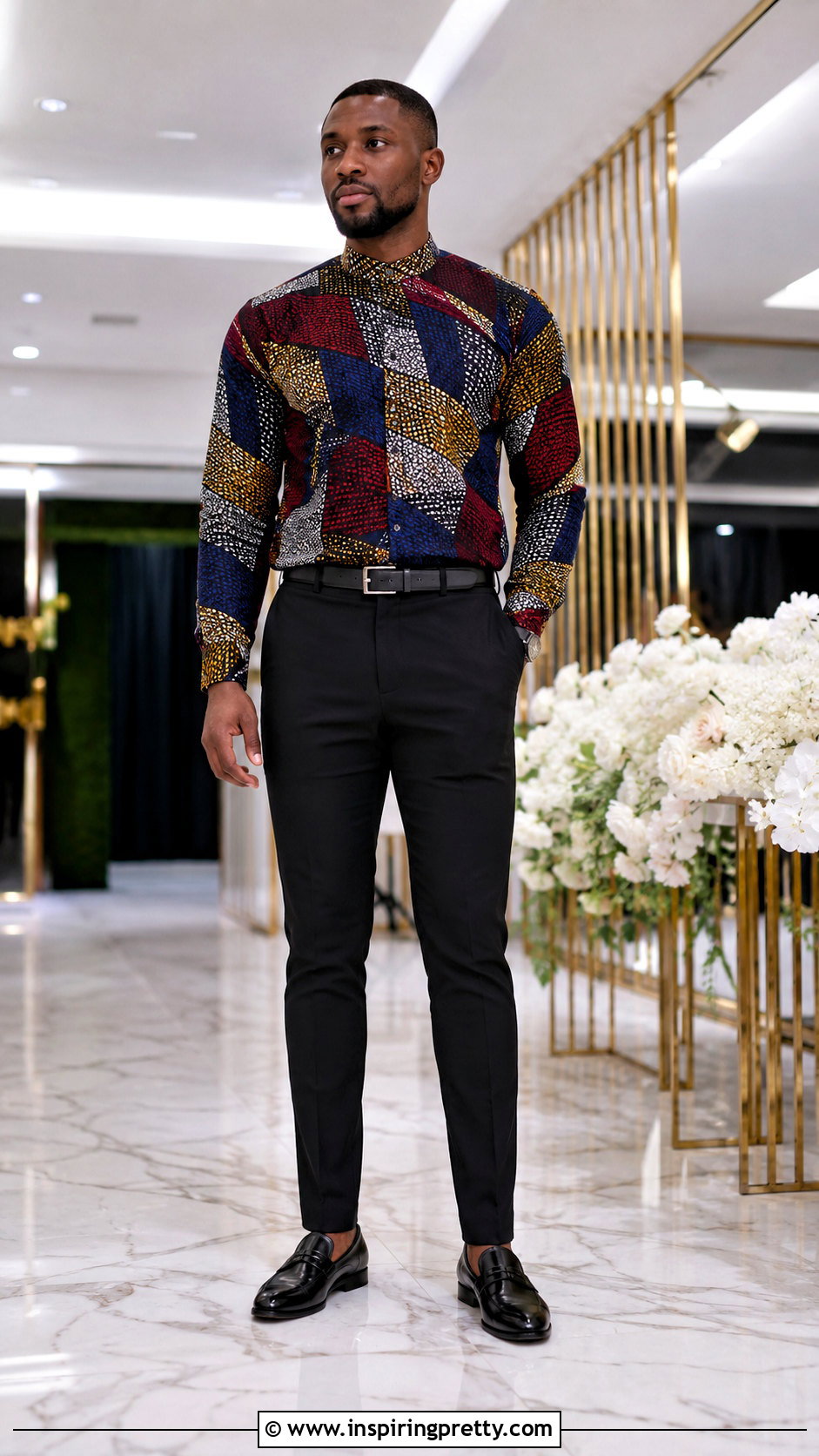 Ankara Top With Black Trousers - 20 men ankara top outfit ideas