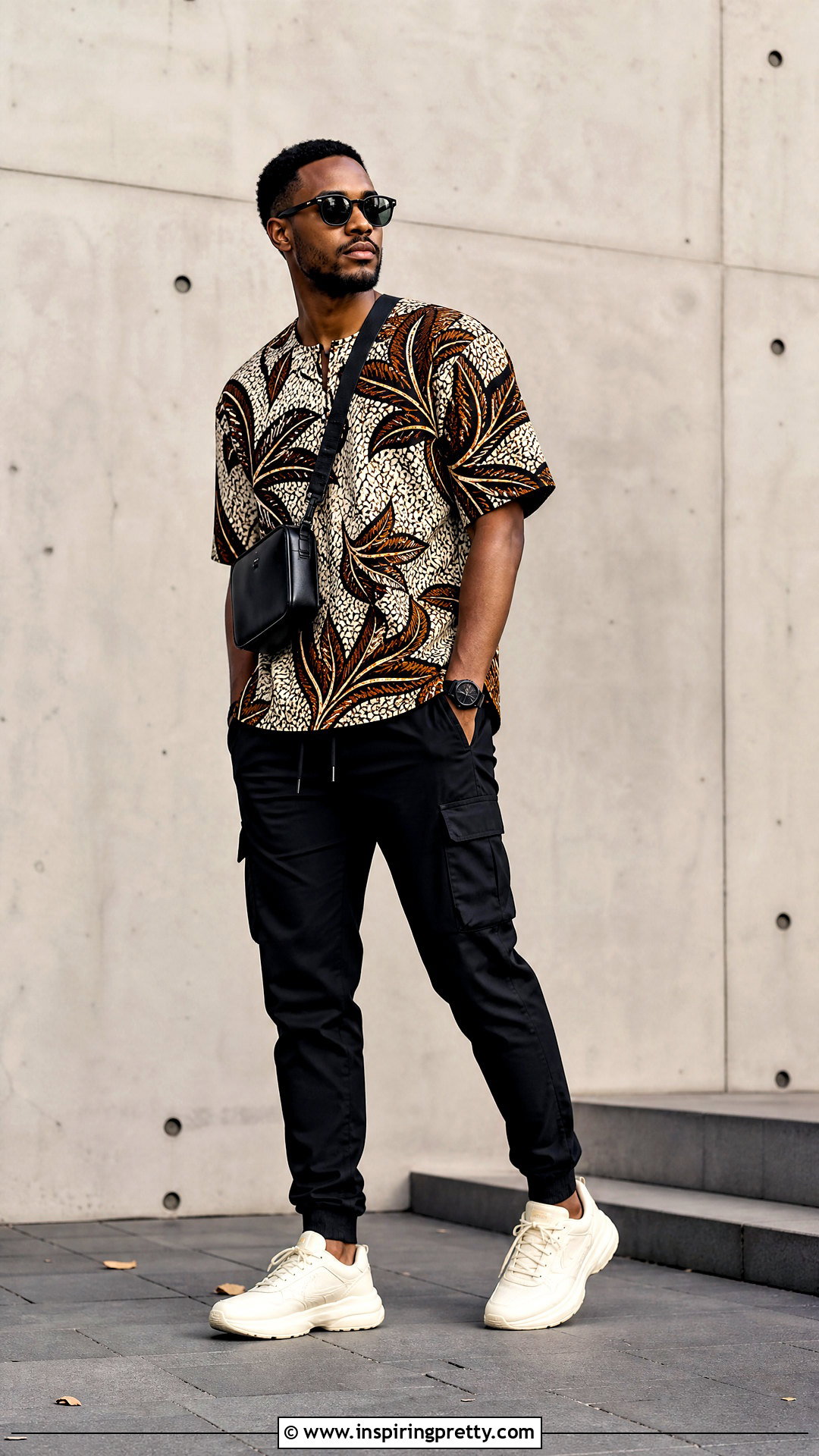 Ankara Top With Cargo Pants And Trainers - 50 ankara top for men outfit ideas