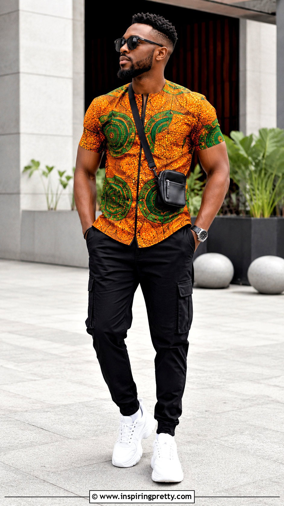 Ankara Top With Cargo Pants - 20 men ankara top outfit ideas