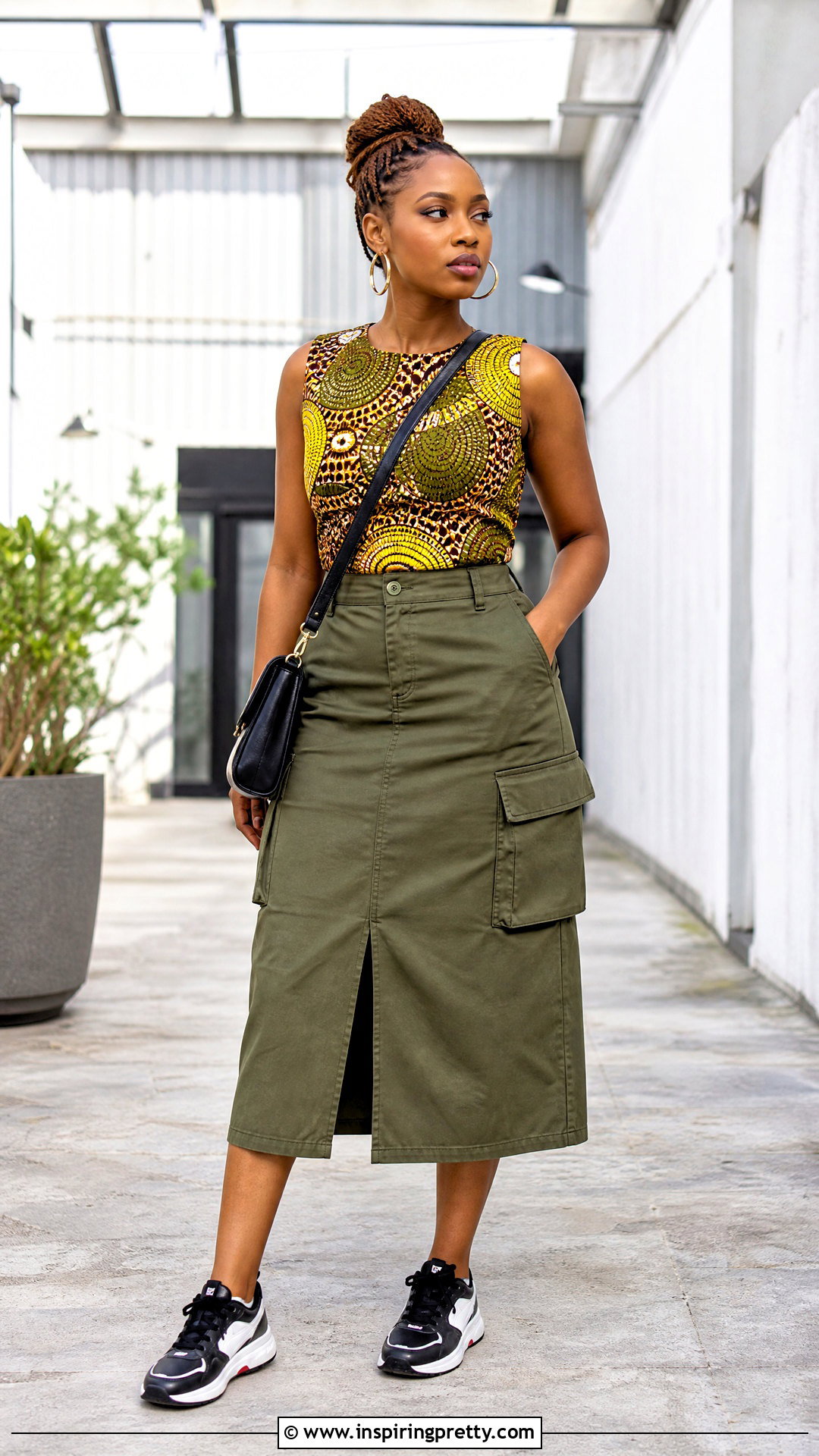 Ankara Top With Cargo Skirt - 50 cute ankara tops outfit ideas