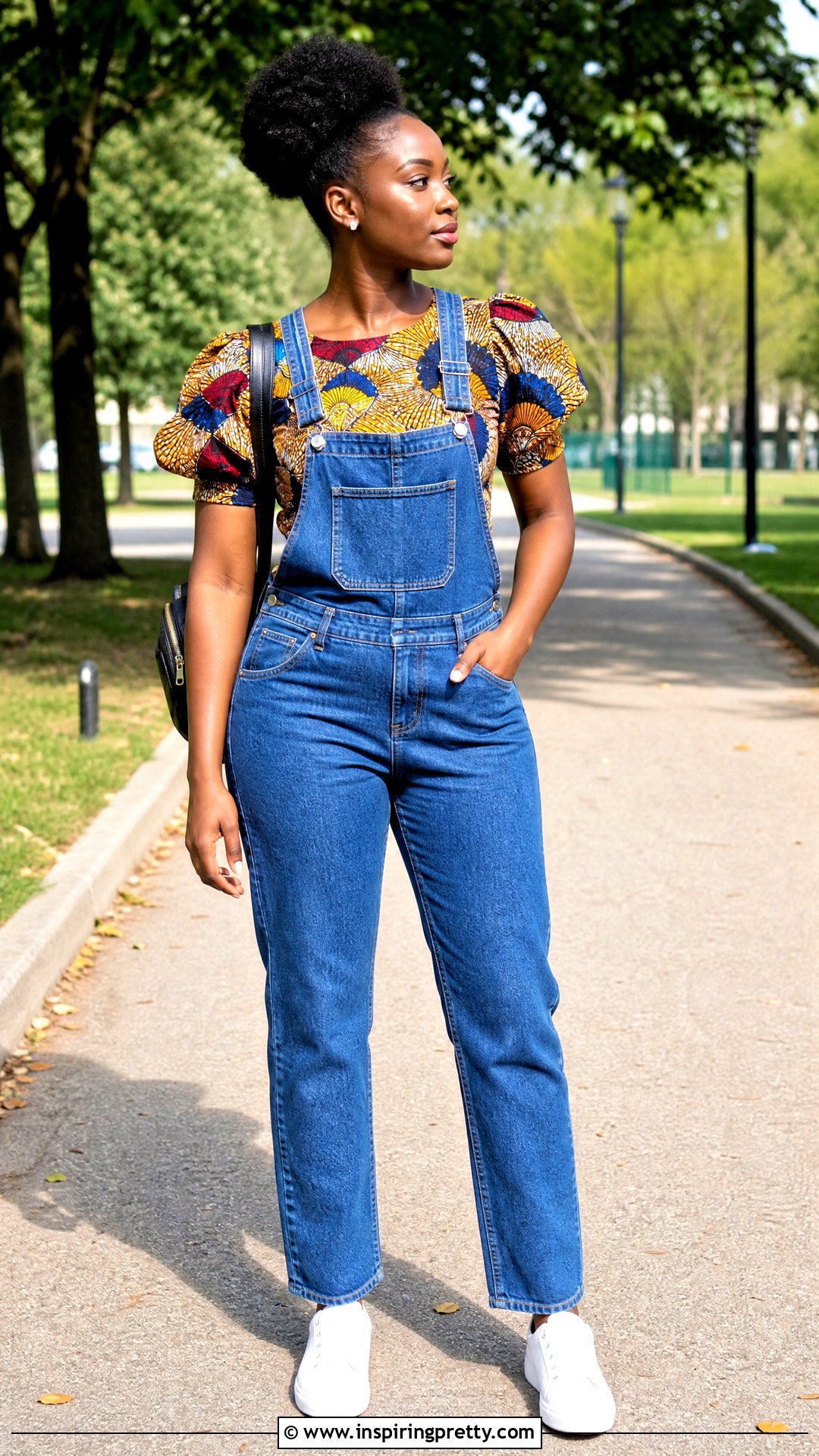 Ankara Top With Denim Overalls - 50 cute ankara tops outfit ideas