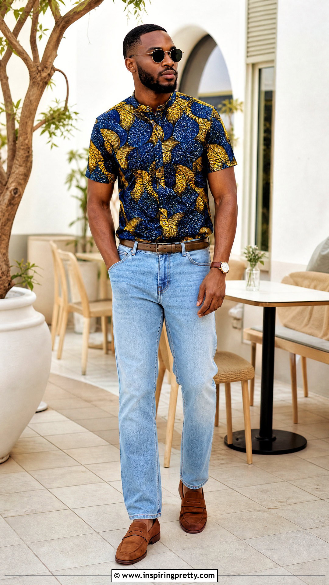 Ankara Top With Light Wash Jeans And Loafers - 50 ankara top for men outfit ideas