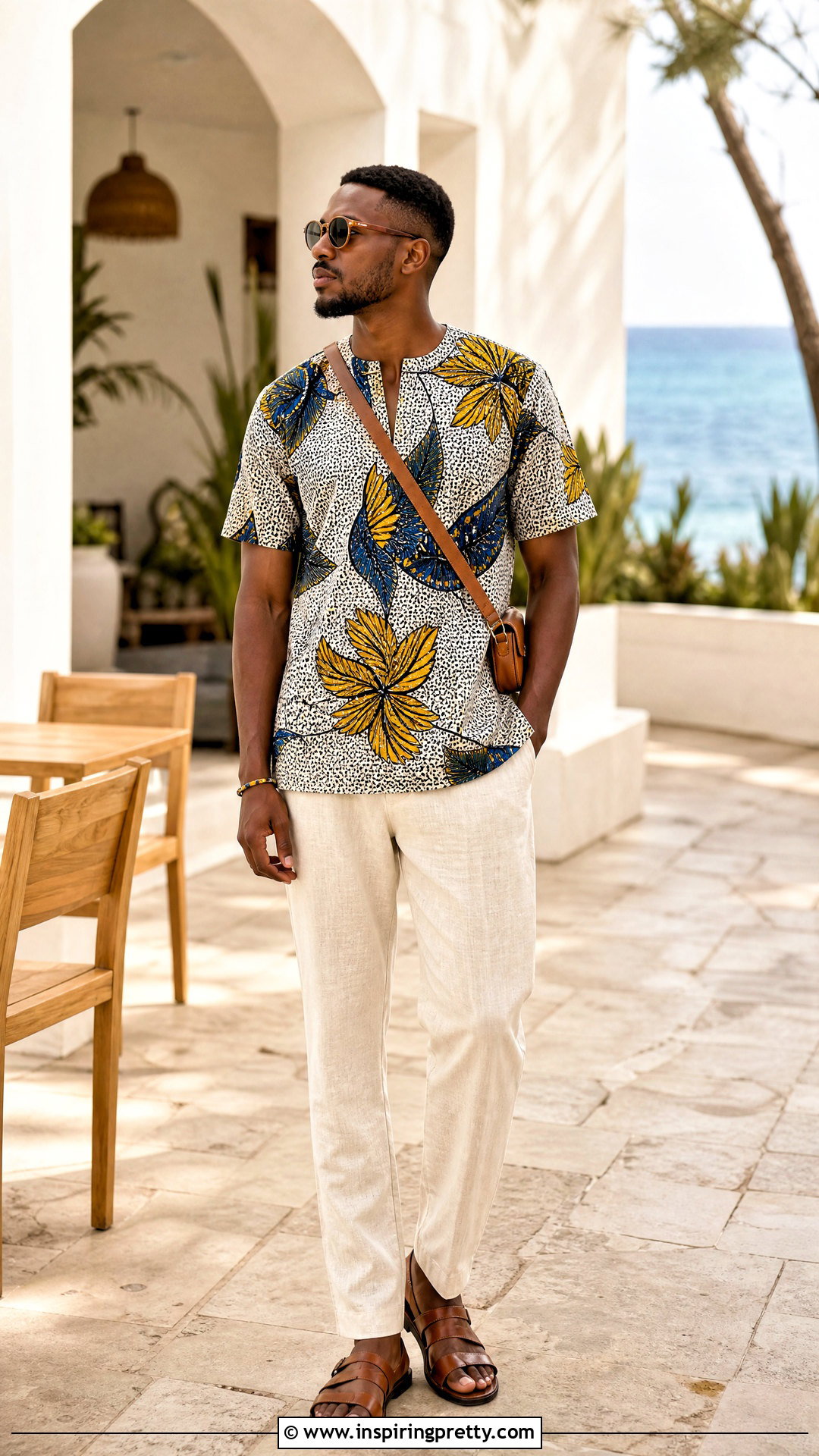Ankara Top With Linen Pants And Sandals - 50 ankara top for men outfit ideas