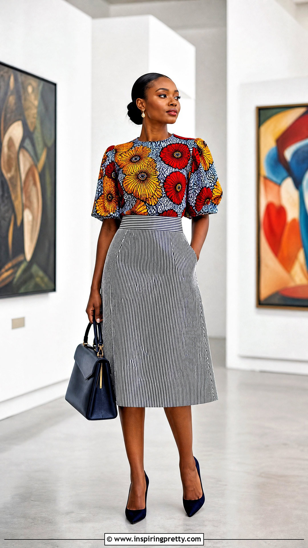 Ankara Top With Print Mix Skirt - 50 ankara tops outfit ideas