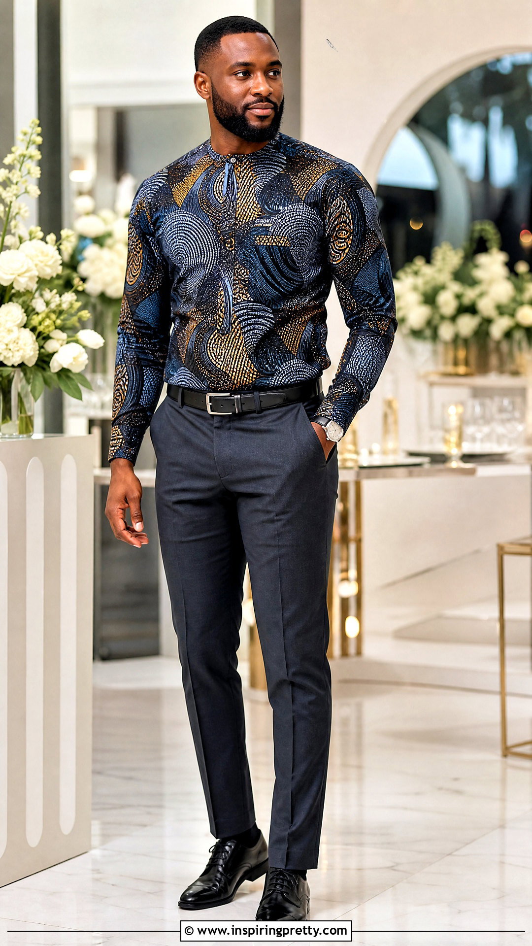 Ankara Top With Suit Trousers And Derby Shoes - 50 ankara top for men outfit ideas