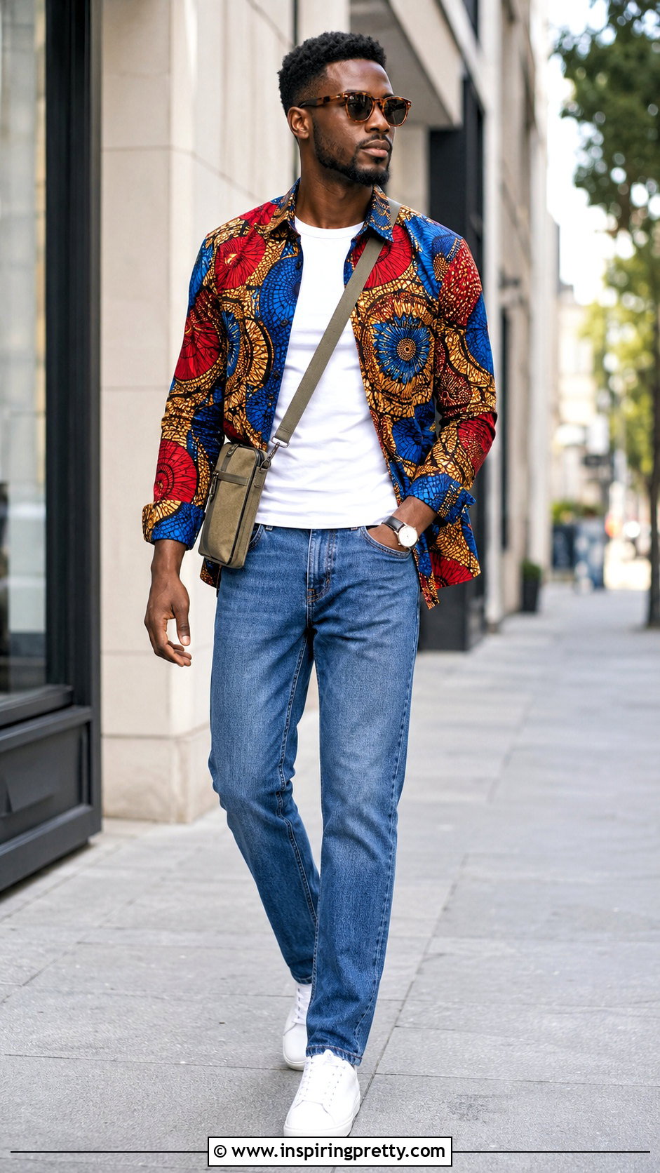 Ankara Top With White T Shirt And Jeans - 20 men ankara top outfit ideas