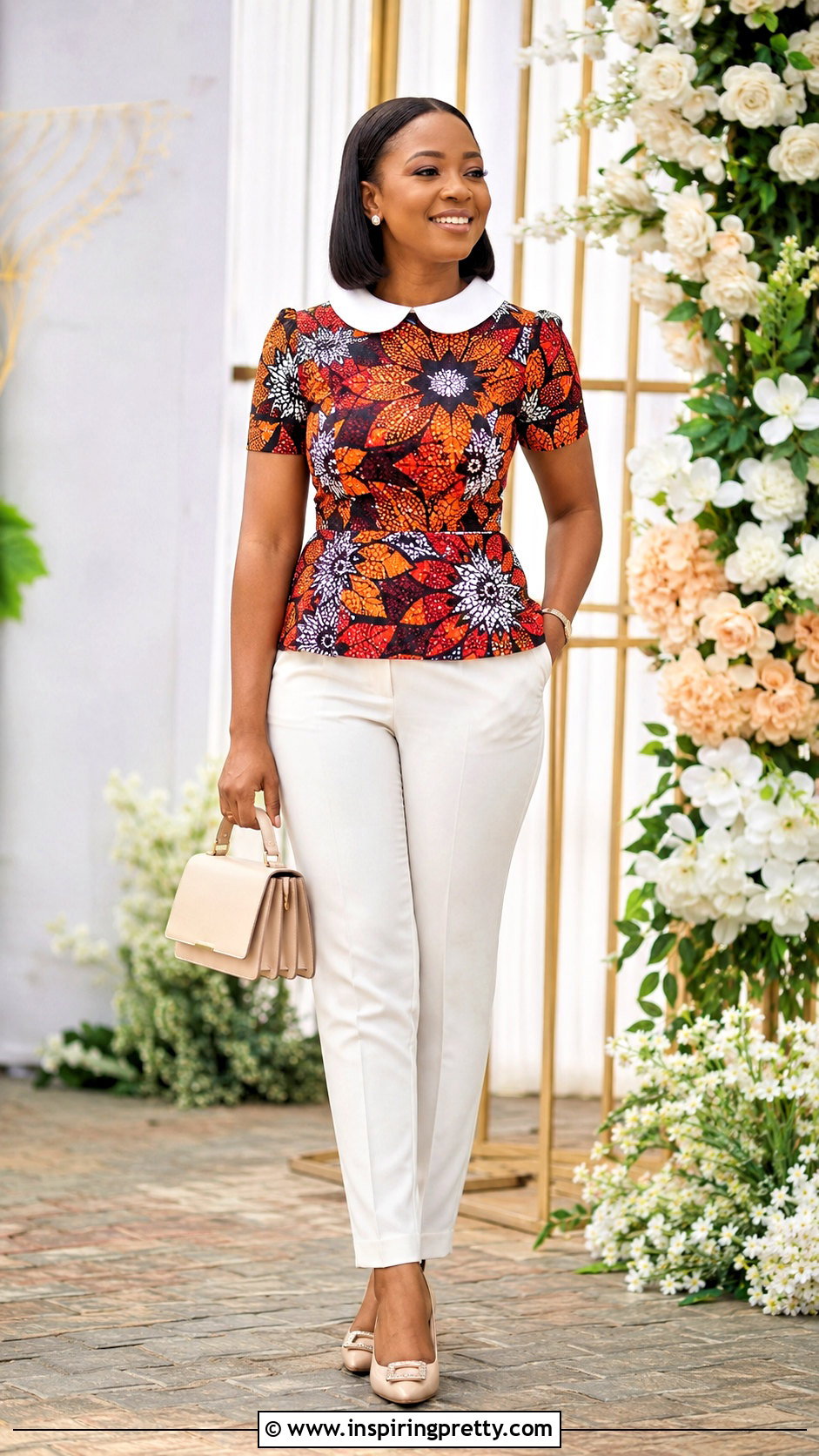 Ankara Trousers And Peter Pan Collar Top - 50 ankara trousers and top for women