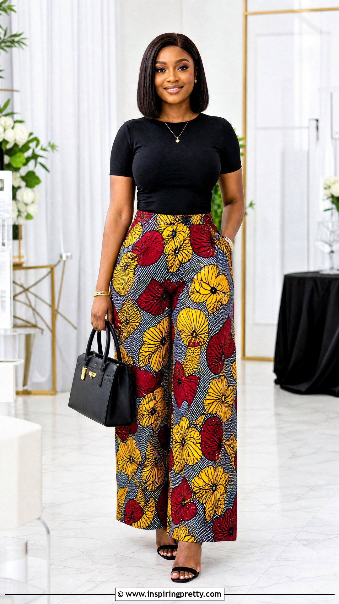 Ankara Trousers With Plain Top - 50 trouser and top styles for ladies