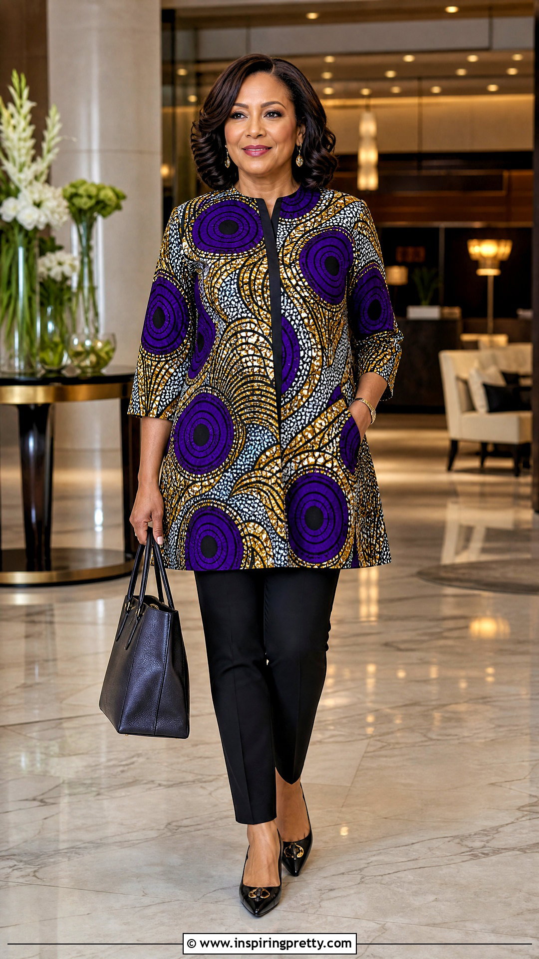 Ankara Tunic Top With Slim Pants - 50 Simple Ankara Top Styles