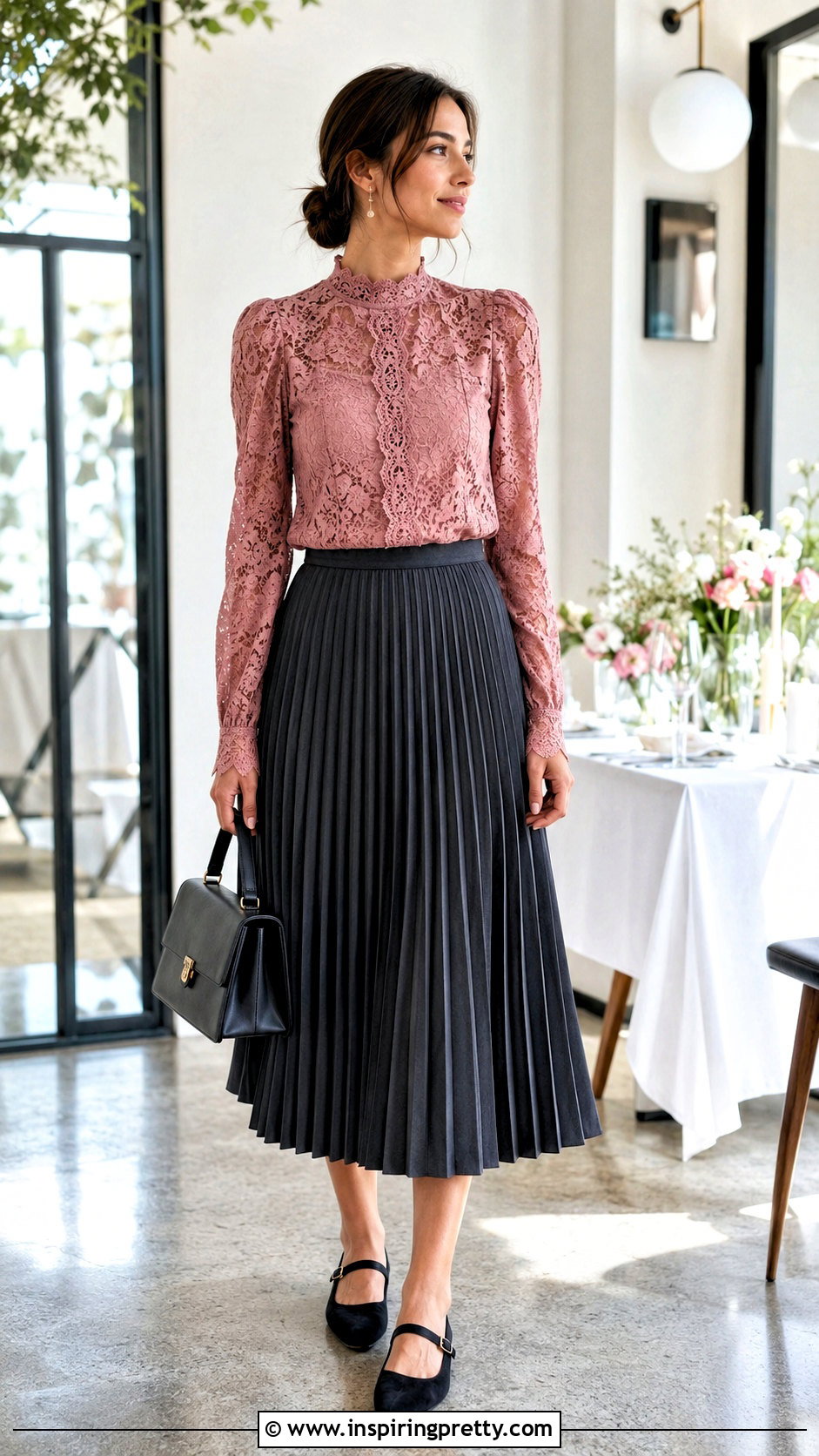 Ann Ferriday Lace Top With a Pleated Midi Skirt - 20 Ann Ferriday Lace Top outfit ideas