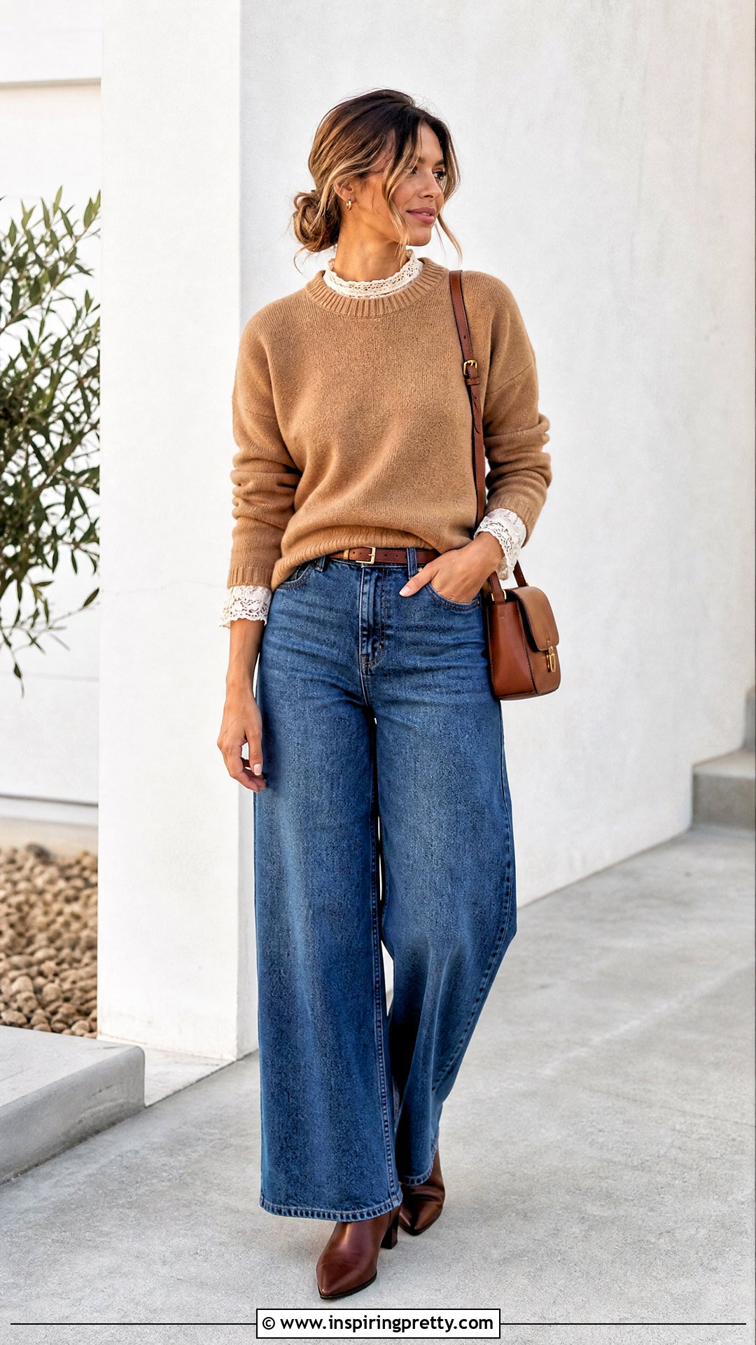 Ann Taylor Lace Top With Sweater And Wide Leg Jeans - 20 ann taylor lace top outfit ideas