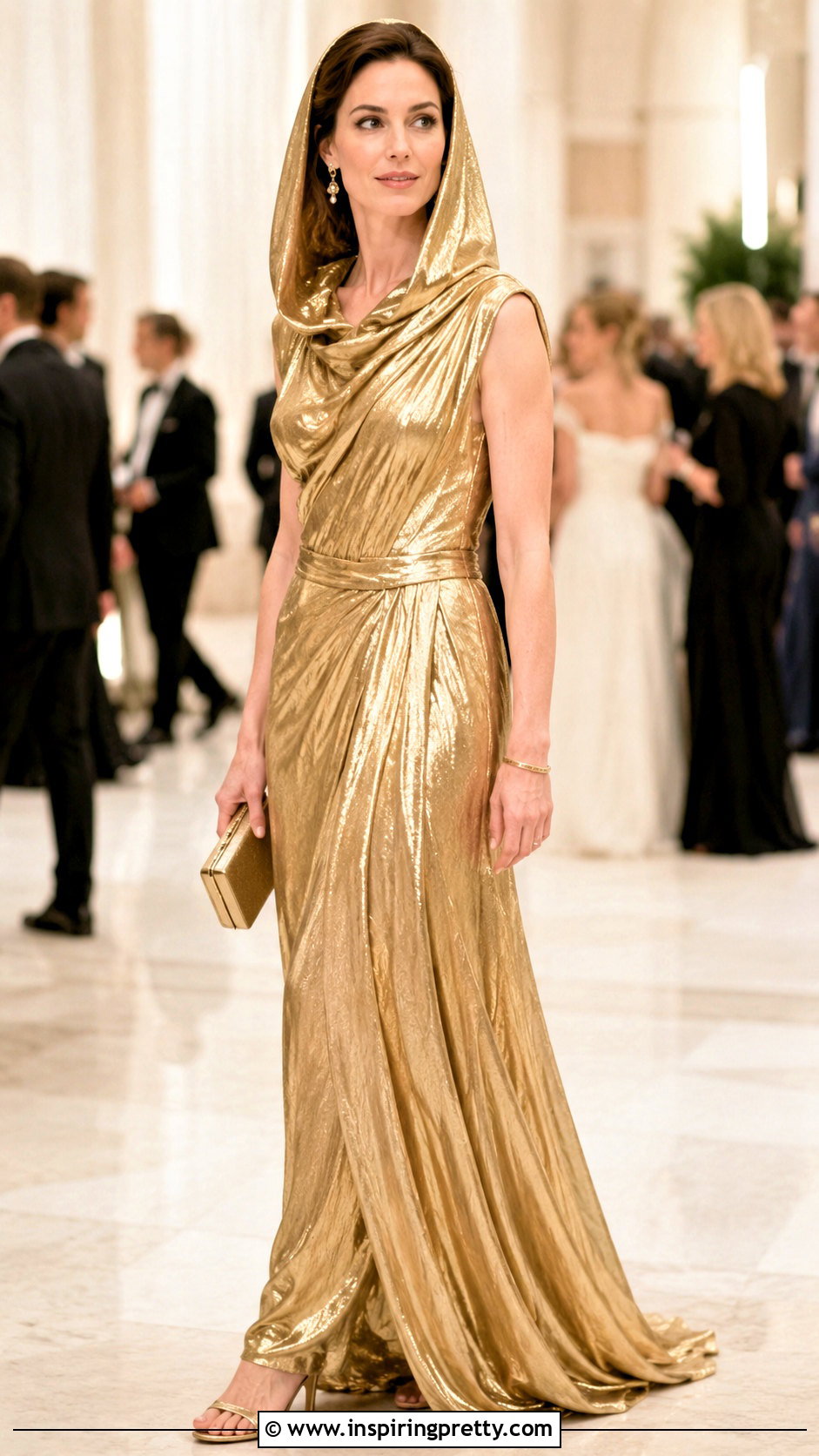 Anne Hathaway Hooded Metallic Gown Outfit - 20 anne hathaway top outfit ideas