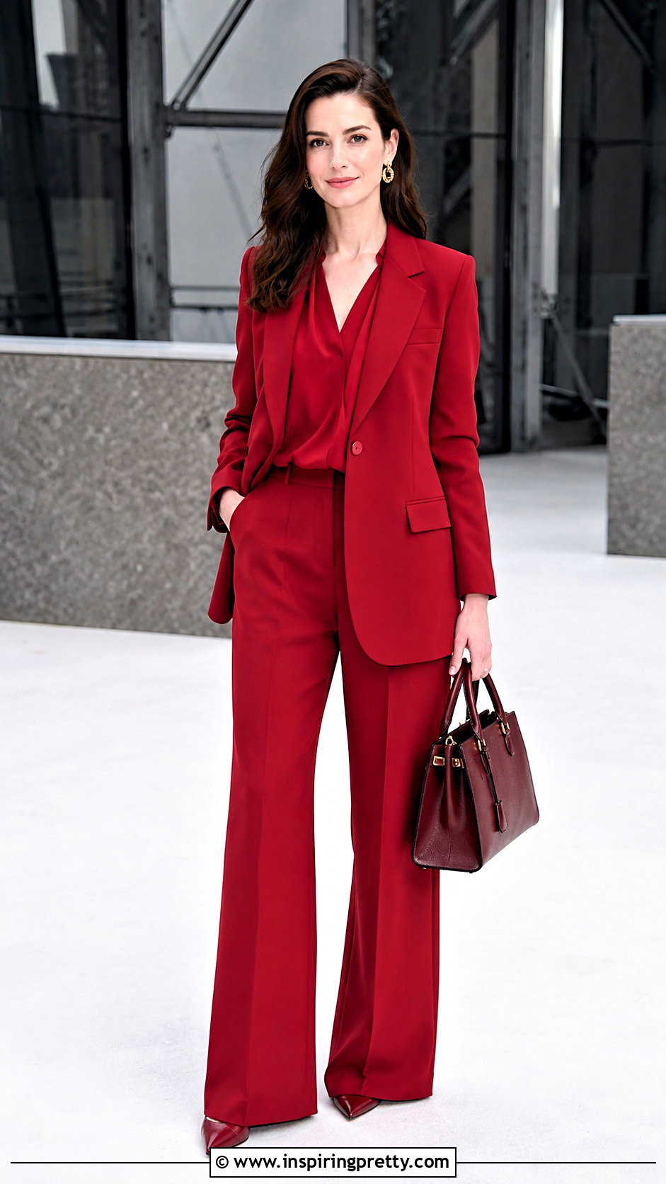 Anne Hathaway Red Pantsuit And Pointed Pumps Outfit - 20 anne hathaway top outfit ideas