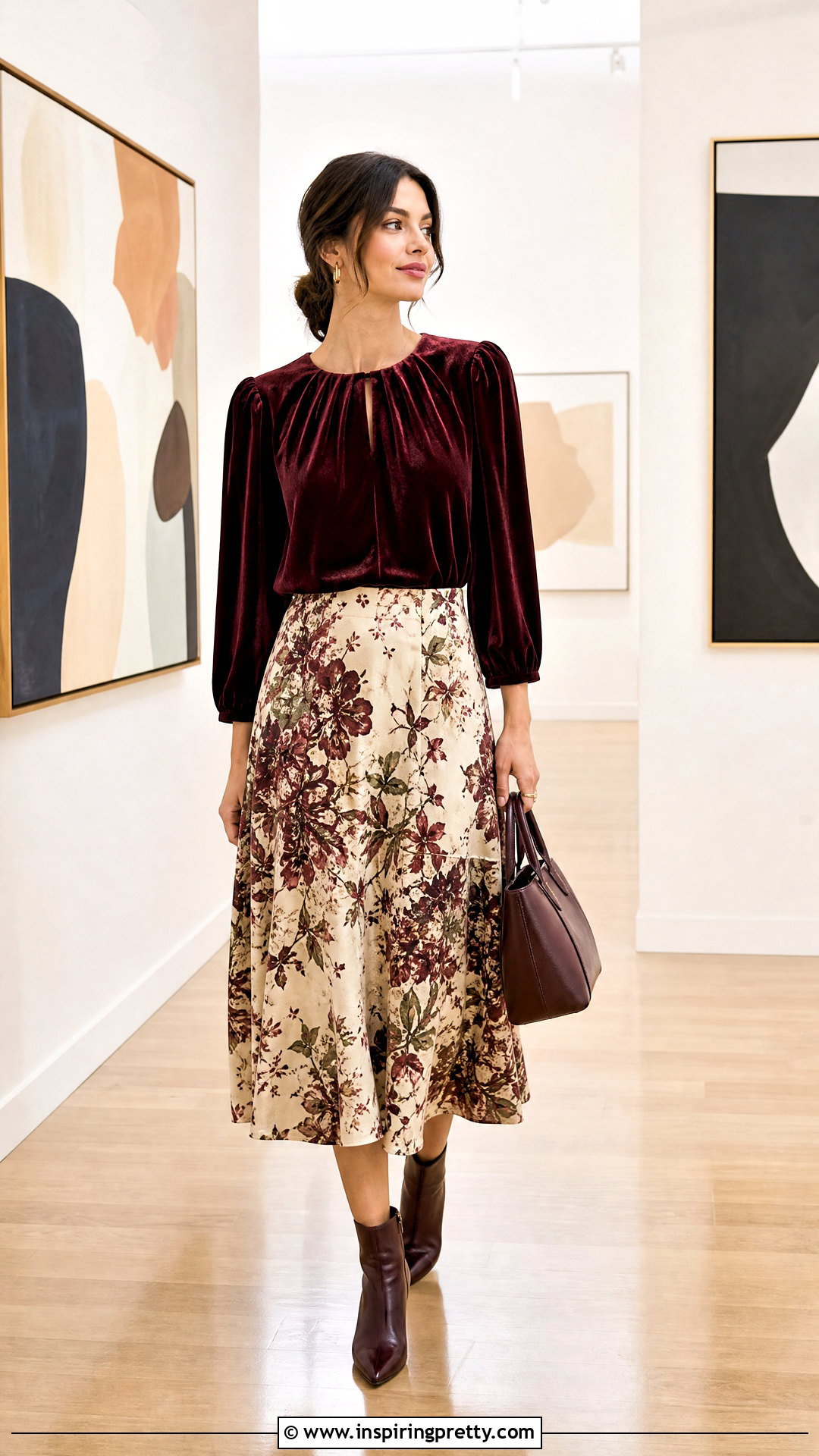 Anthropologie Velvet Top With Printed Midi Skirt - 20 anthropologie velvet top outfit ideas