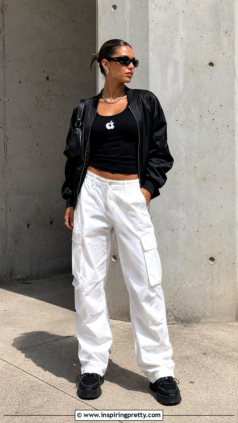 Apple Bottom Black Top With White Cargo Pants - 20 Apple Bottom Tops outfit ideas