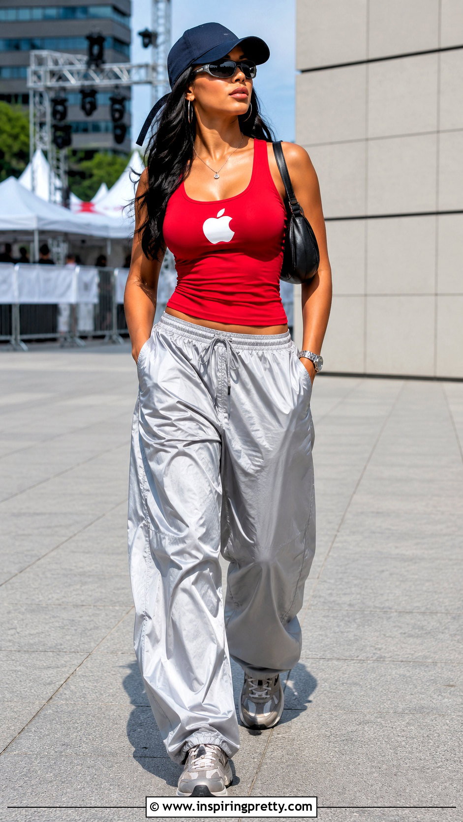 Apple Bottom Logo Tank With Parachute Pants - 20 Apple Bottom Tops outfit ideas