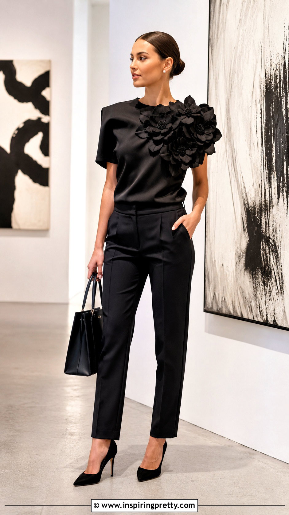 Applique Top With Monochrome Pants - 50 fancy top designs for women