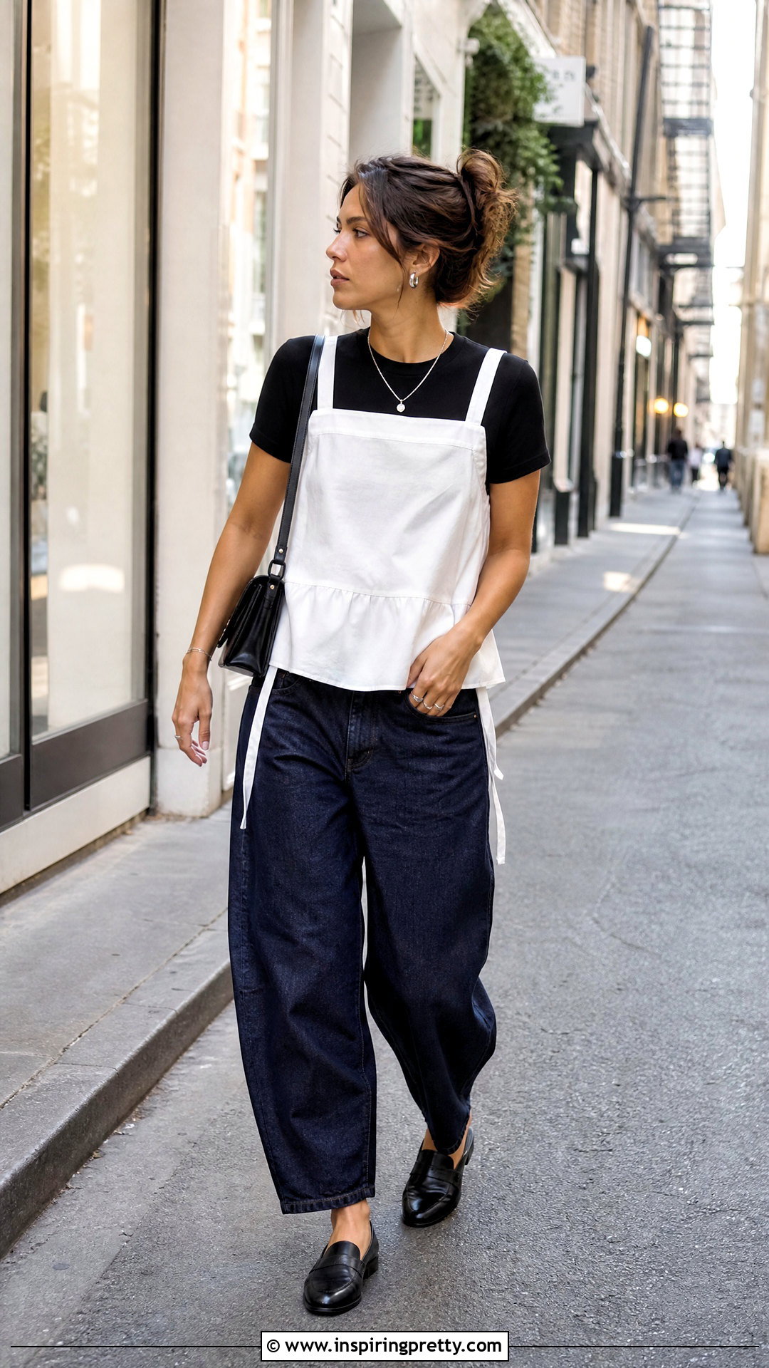 Apron Top With Barrel Jeans - 50 aesthetic tops for women