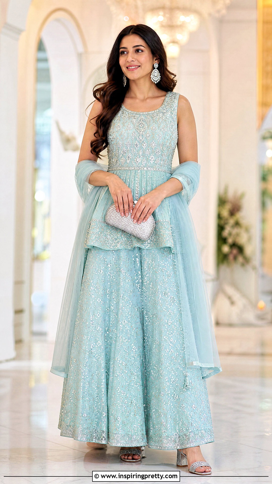 Aqua Indian Peplum Top With Sequin Lehenga - 50 indian peplum top outfits