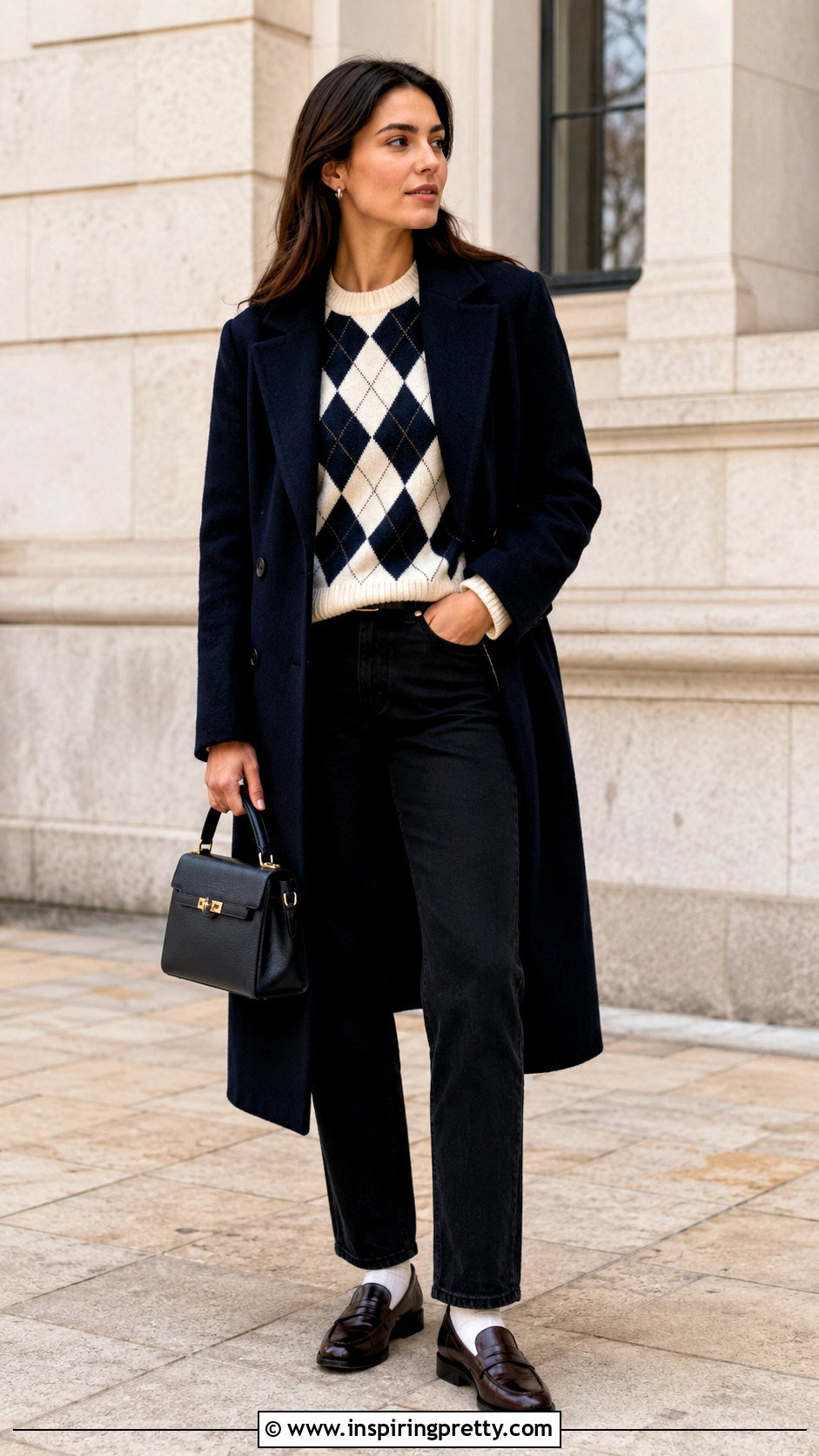 Argyle Sweater With Black Jeans - 25 Winter Tops To Wear With Jeans