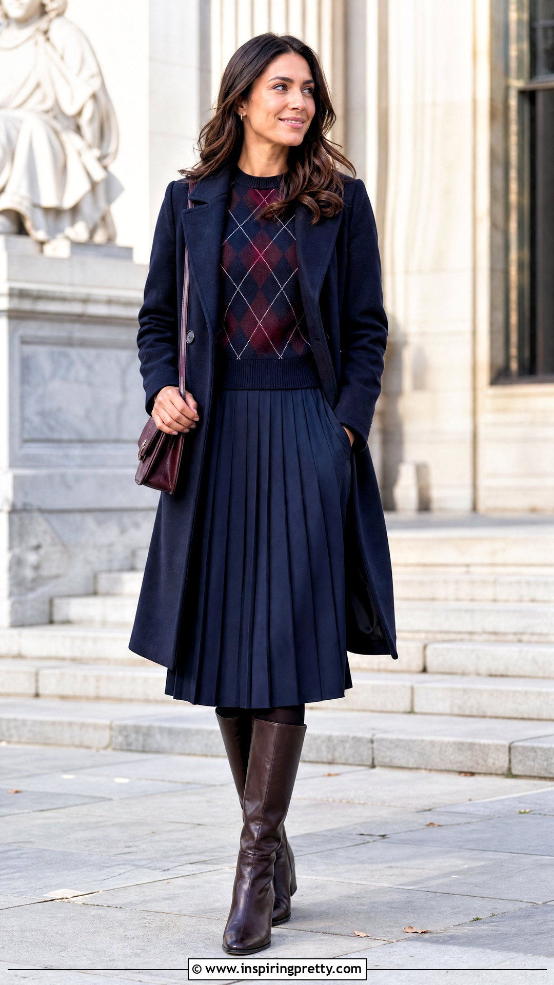 Argyle Sweater With Pleated Skirt - 50 winter tops for women