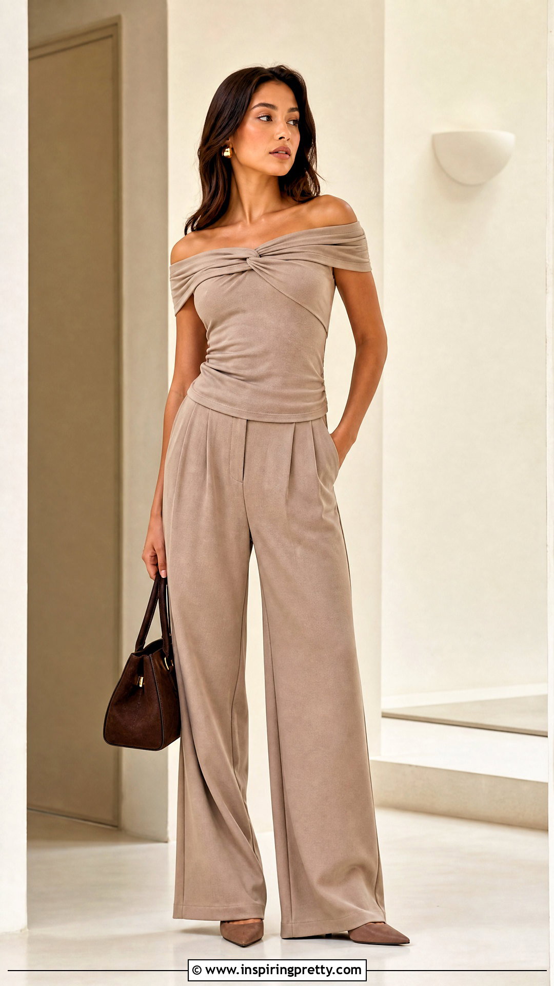 Aritzia Contour Twist Top With Matching Neutral Trousers - 25 aritzia contour twist top outfit ideas