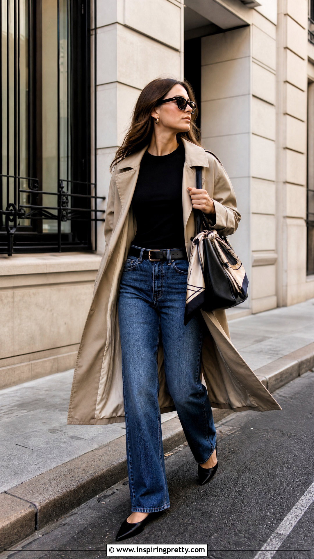 Aritzia Streamline Top With Trench Coat And Jeans - 20 aritzia streamline top outfit ideas