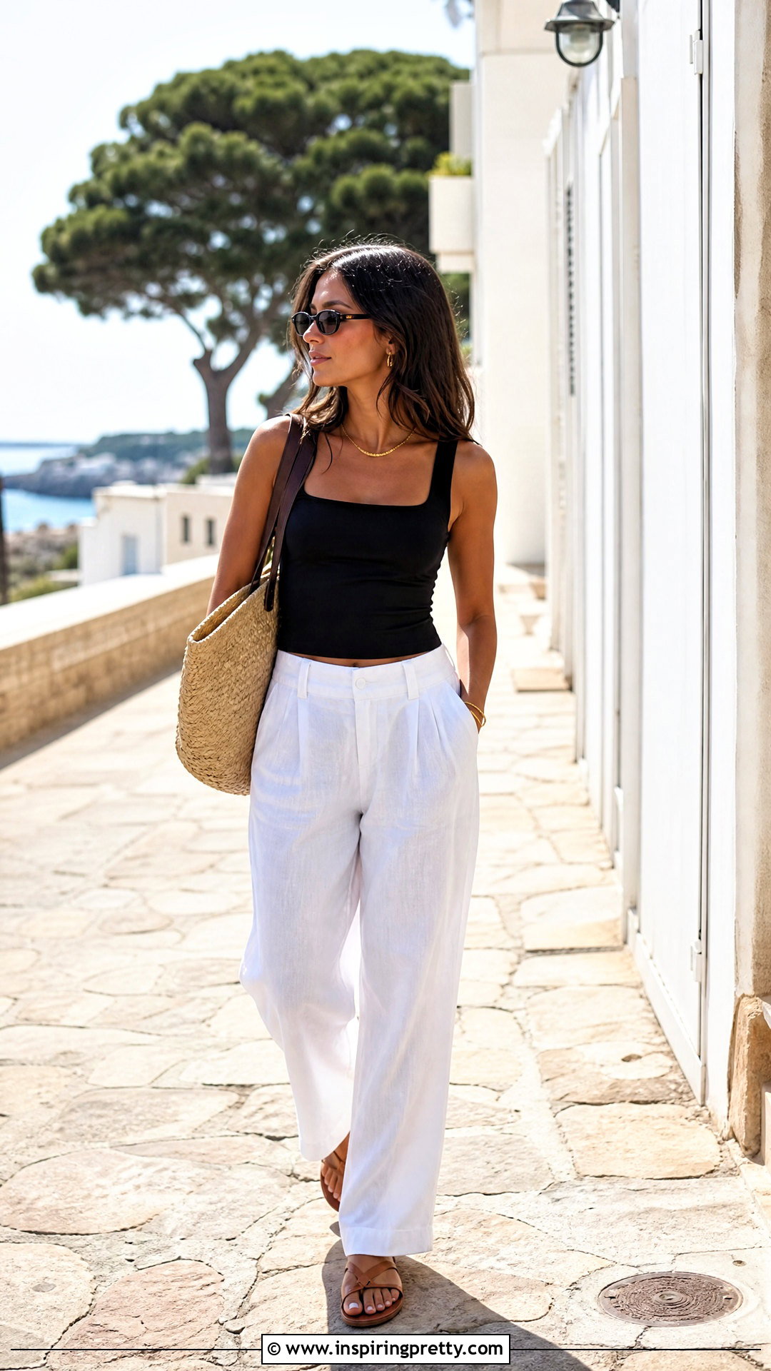 Aritzia Streamline Top With White Linen Pants - 20 aritzia streamline top outfit ideas