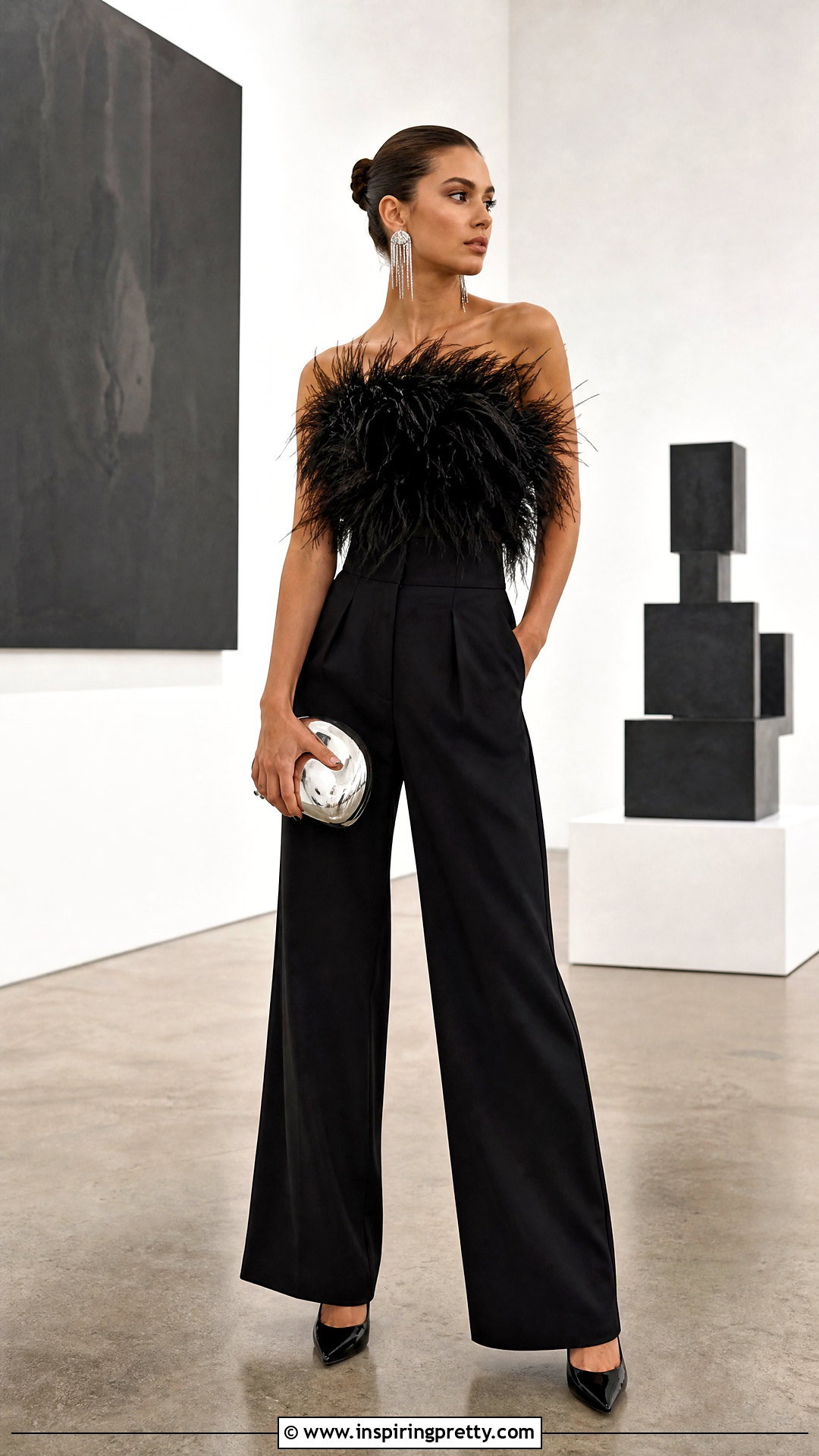 Arlington Feather Top With Black Wide Leg Trousers - 20 16arlington feather top outfit ideas