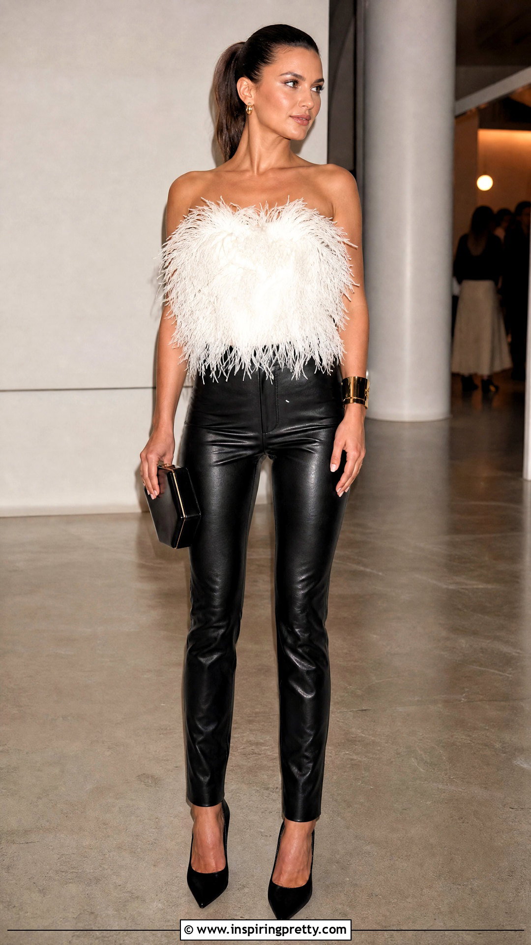 Arlington Feather Top With Leather Pants - 20 16arlington feather top outfit ideas