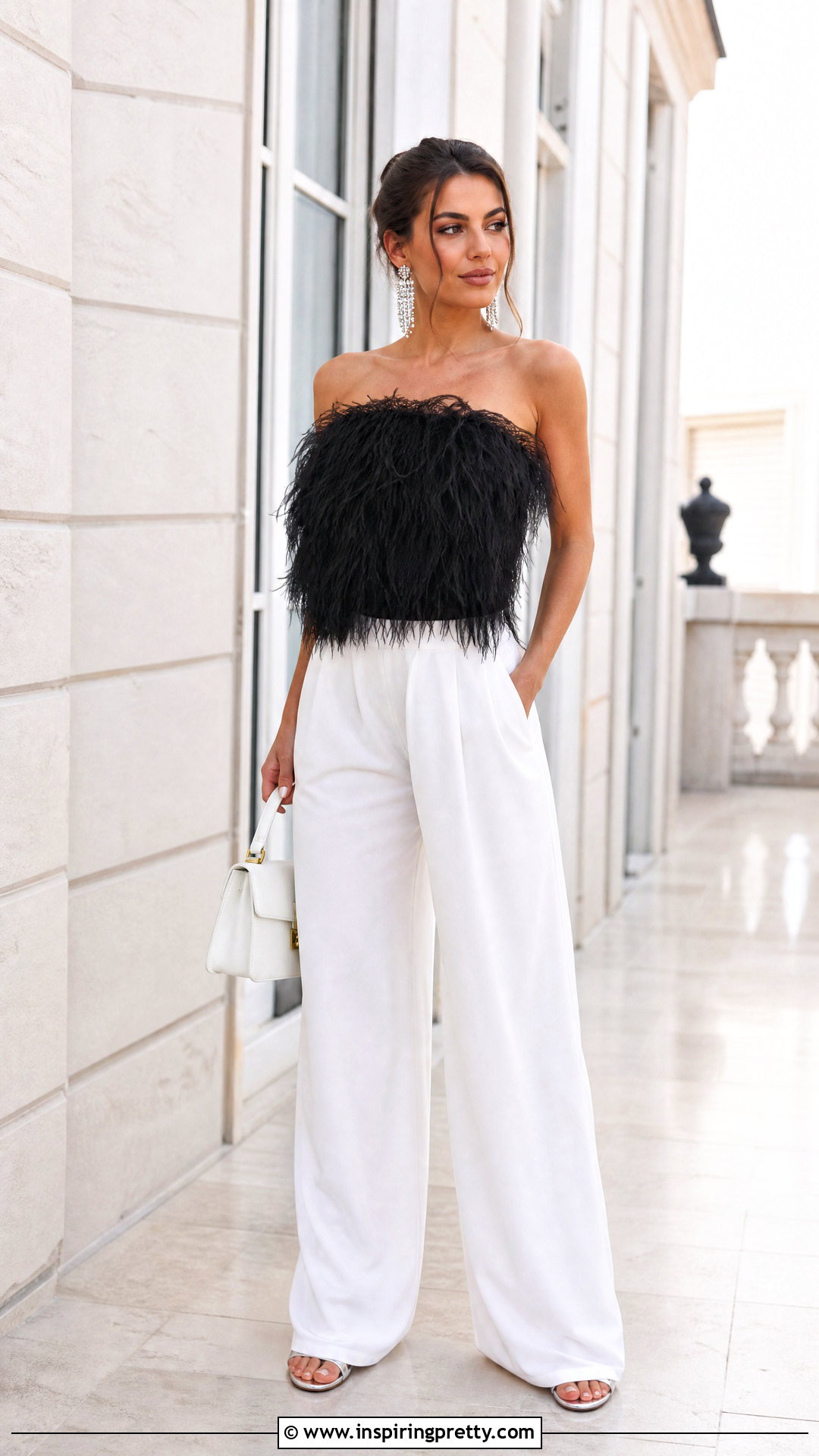 Arlington Feather Top With White Tailored Trousers - 20 16arlington feather top outfit ideas