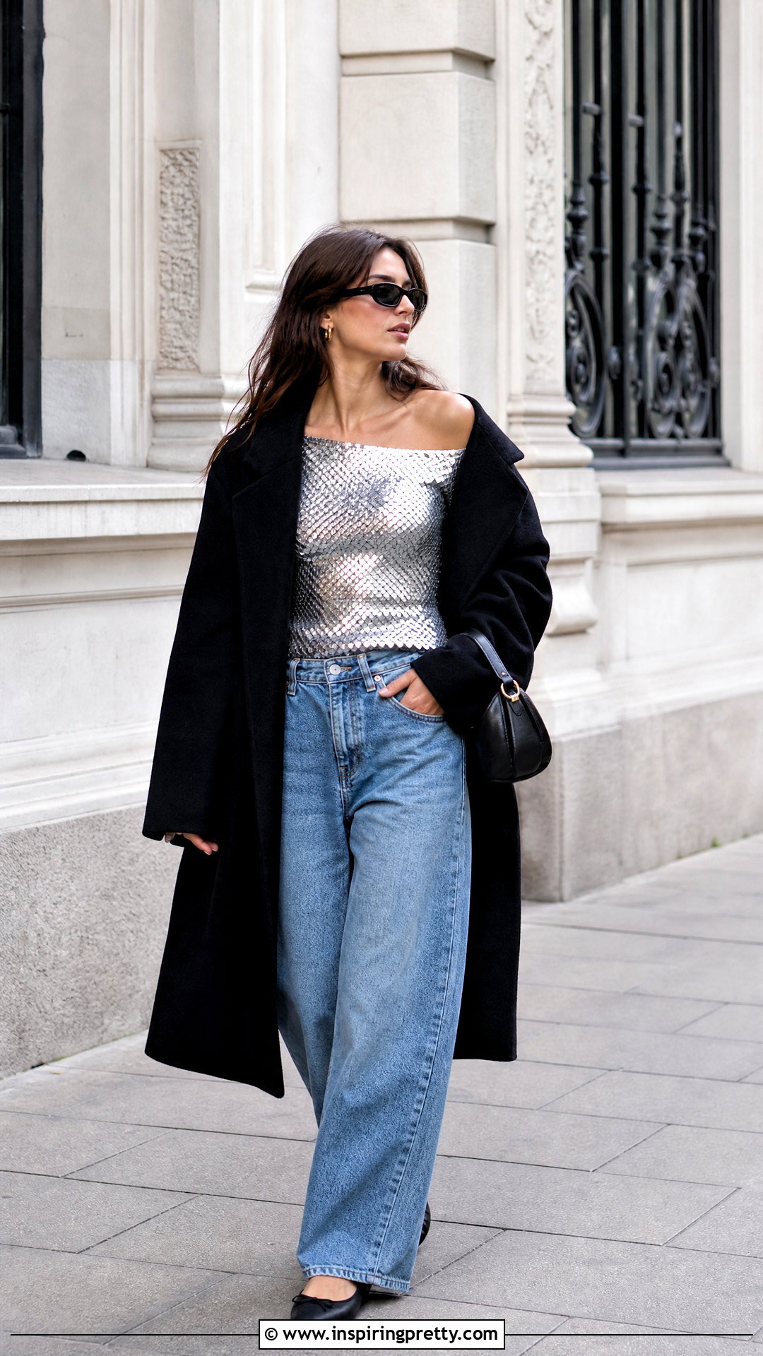 Arlington Sequin Top With Baggy Jeans and Ballet Flats - 20 16Arlington Sequin Top outfit ideas