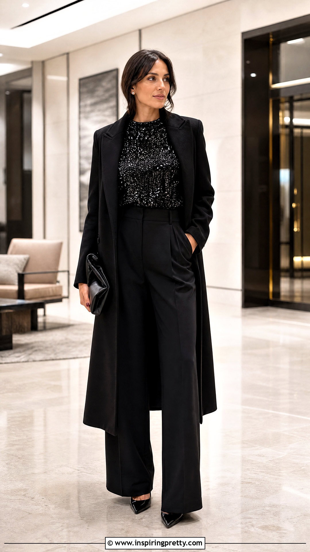 Arlington Sequin Top With Black Wide Leg Trousers - 20 16Arlington Sequin Top outfit ideas