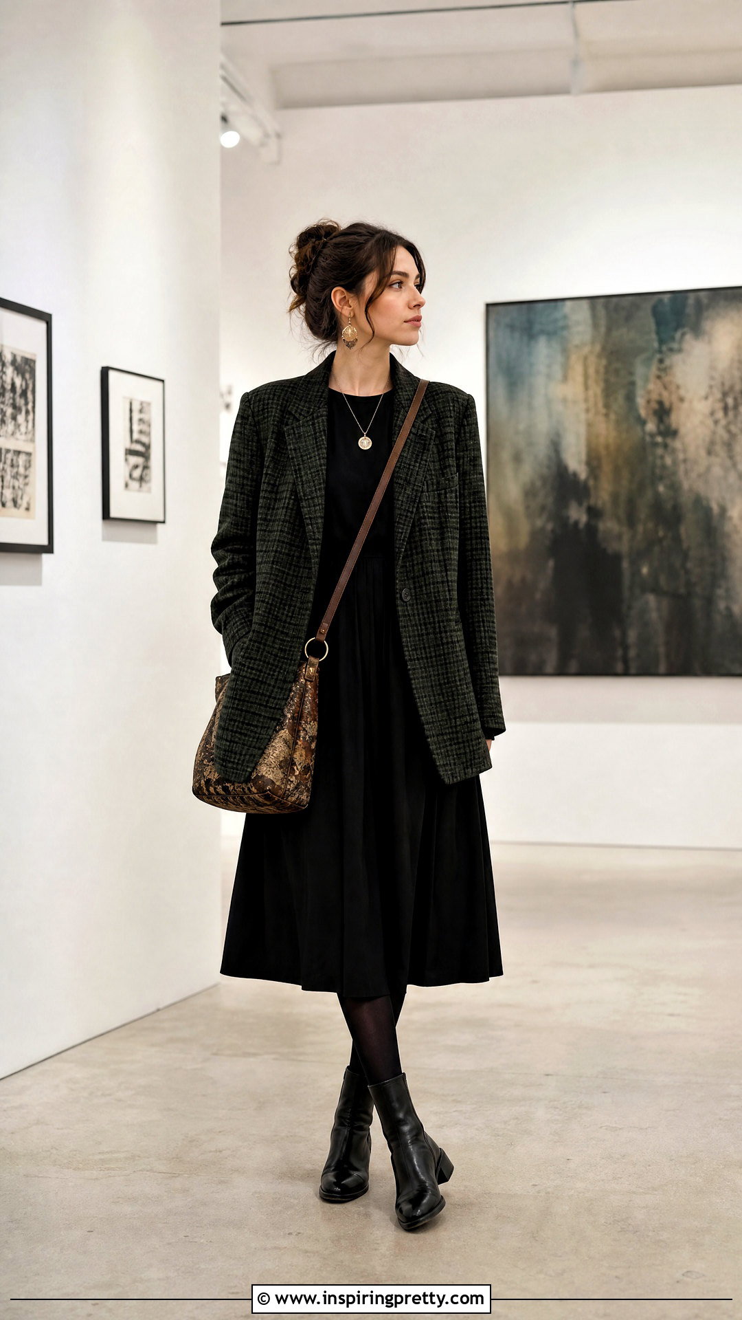 Art Academia Black Dress and Plaid Blazer Outfit - 50 top academia ideas