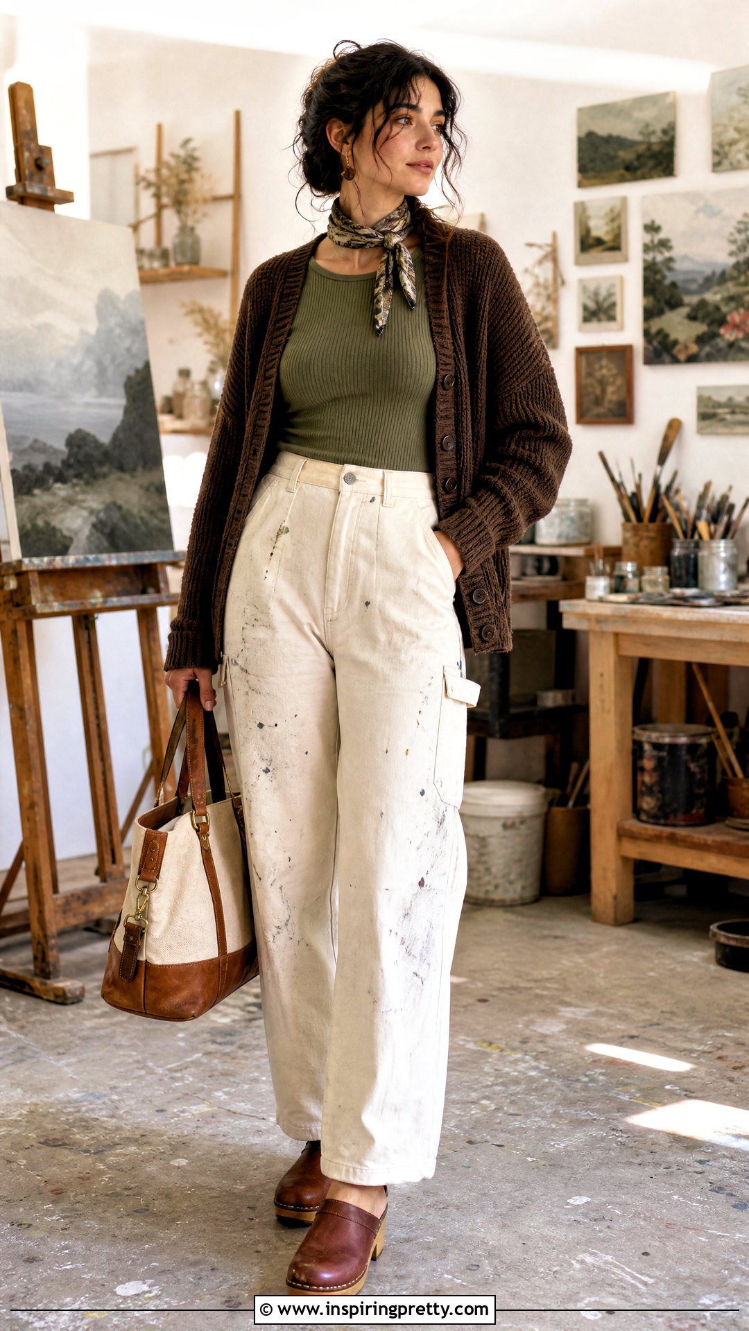 Art Academia Painter Pants and Cardigan Outfit - 50 top academia ideas