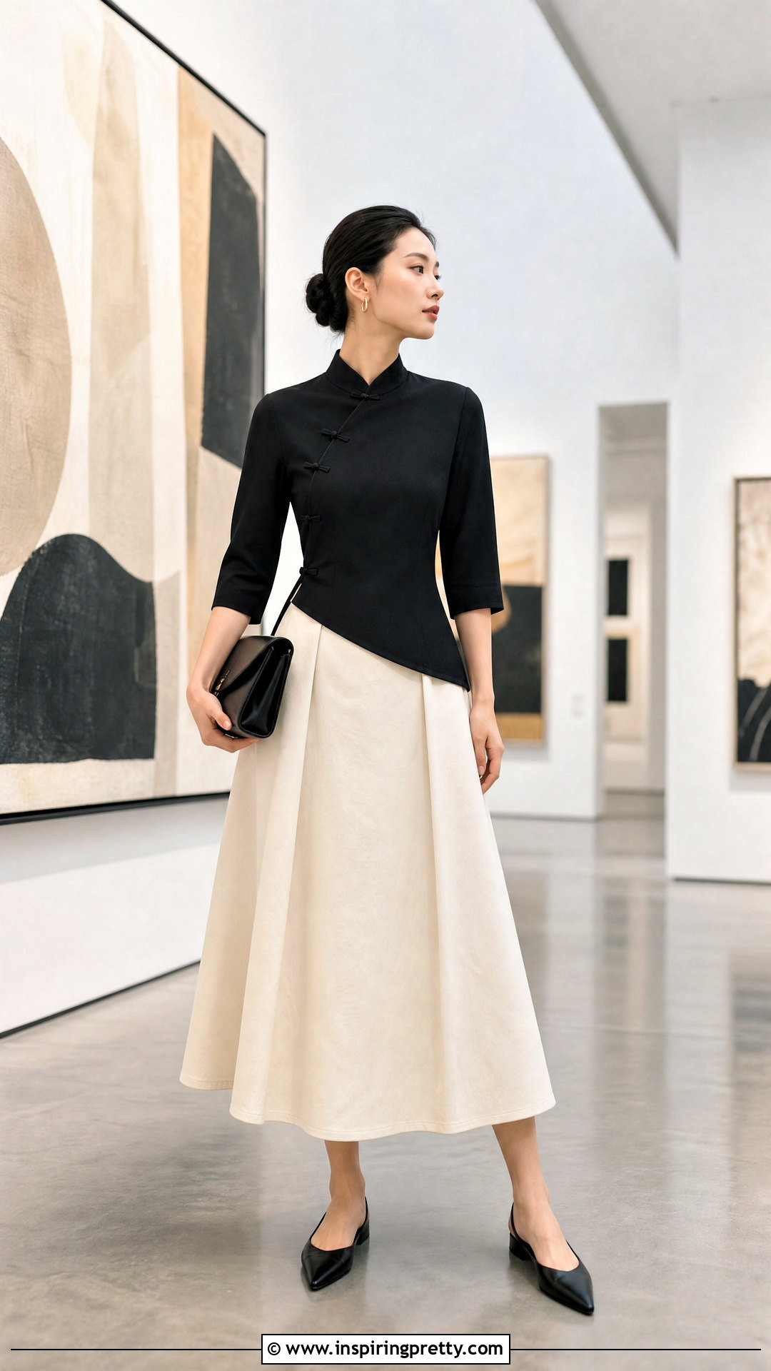 Asymmetric Chinese Top With Midi Skirt - 50 chinese top outfit ideas