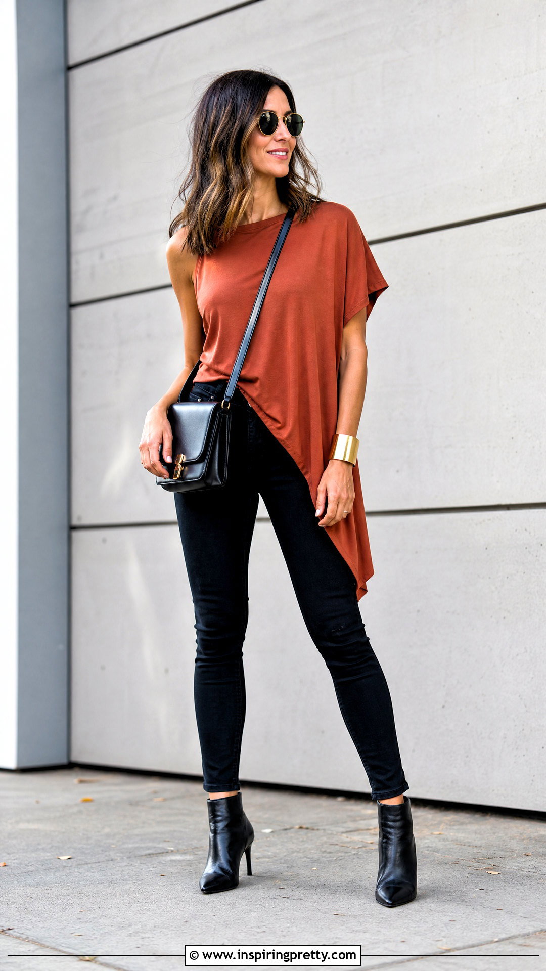 Asymmetric Cotton Top With Black Jeans - 50 cotton top designs for women