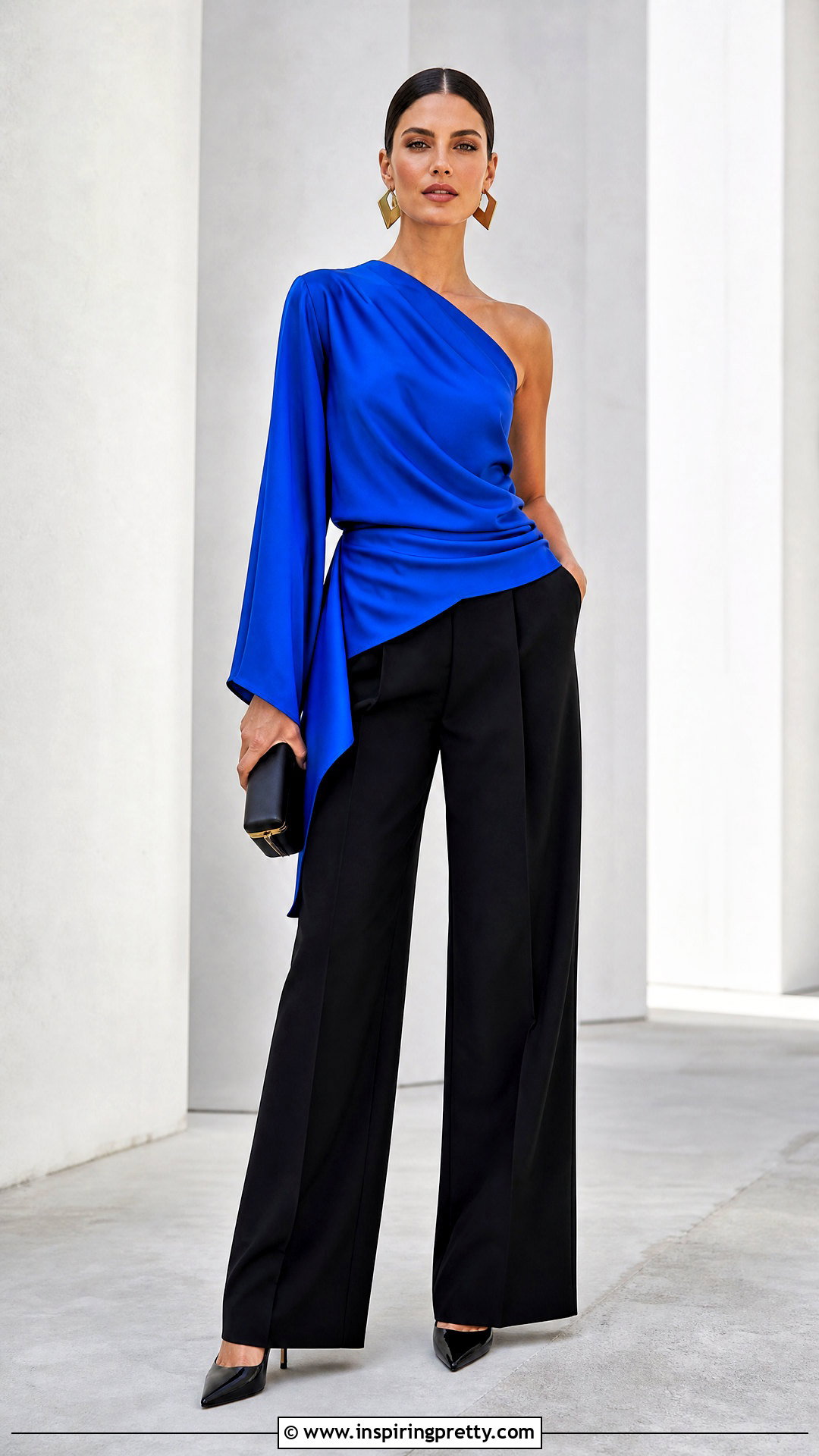 Asymmetric Draped Top With Tailored Pants - 50 latest tops for women