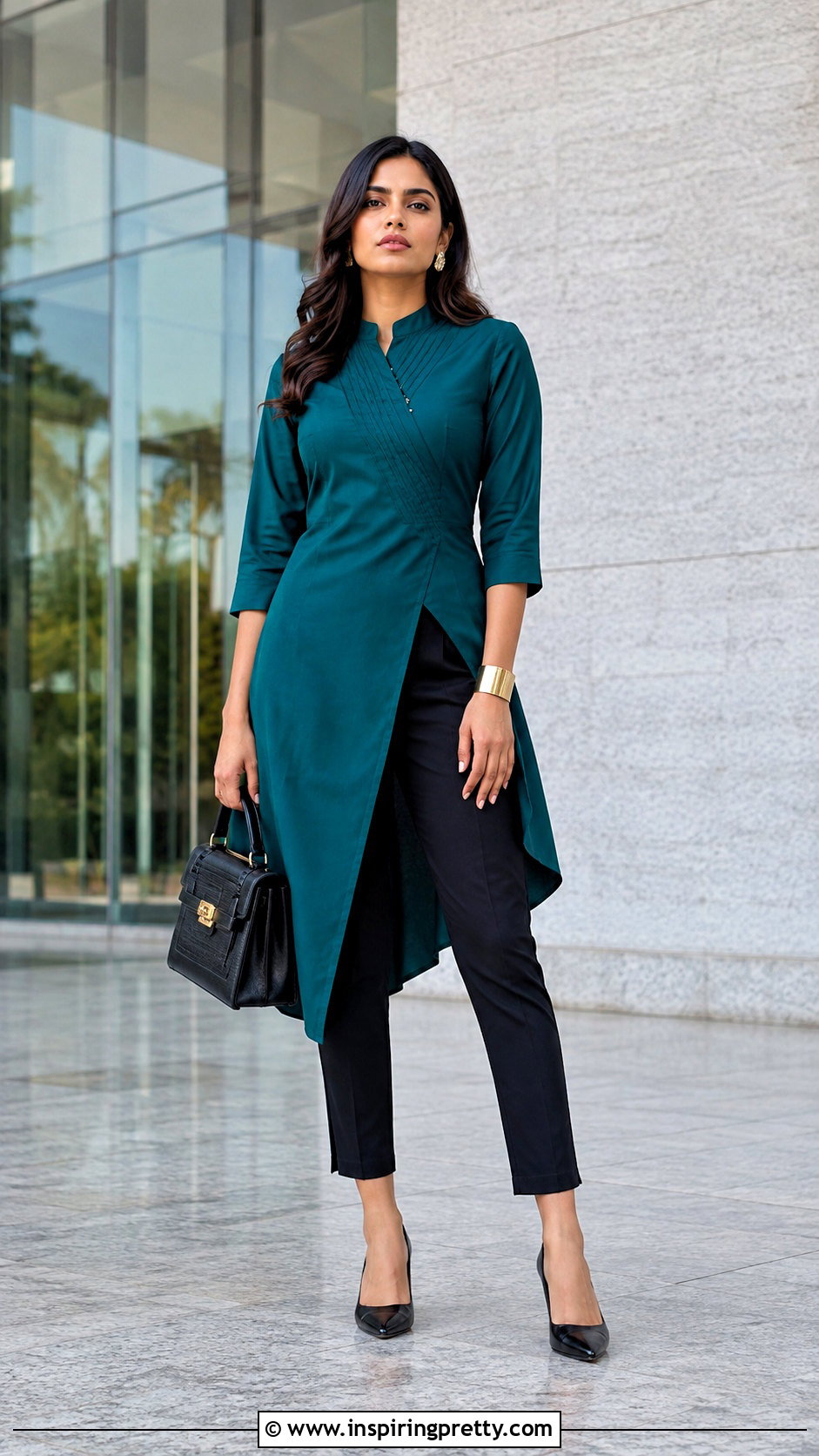 Asymmetric Kurti Top With Cigarette Pants - 50 kurti top designs for women