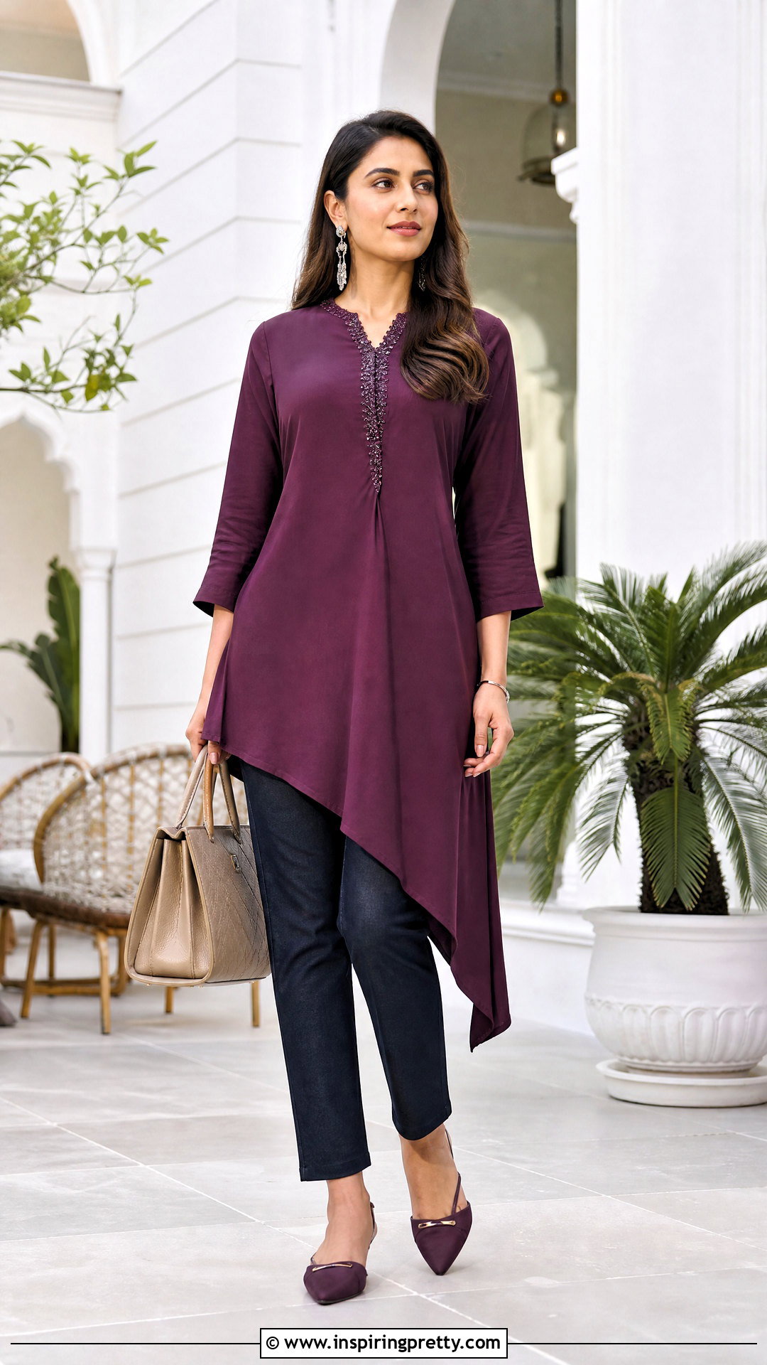 Asymmetric Kurti With Straight Jeans - 50 jeans tops indian style for women