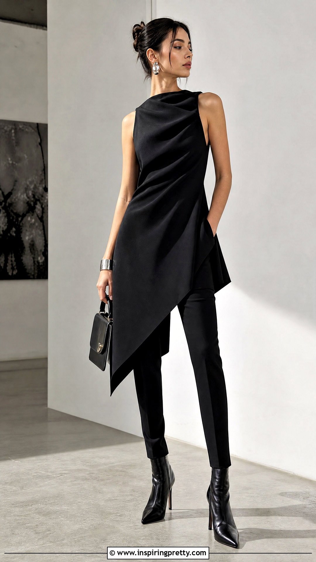 Asymmetric Long Top With Skinny Pants - 50 long top outfit ideas