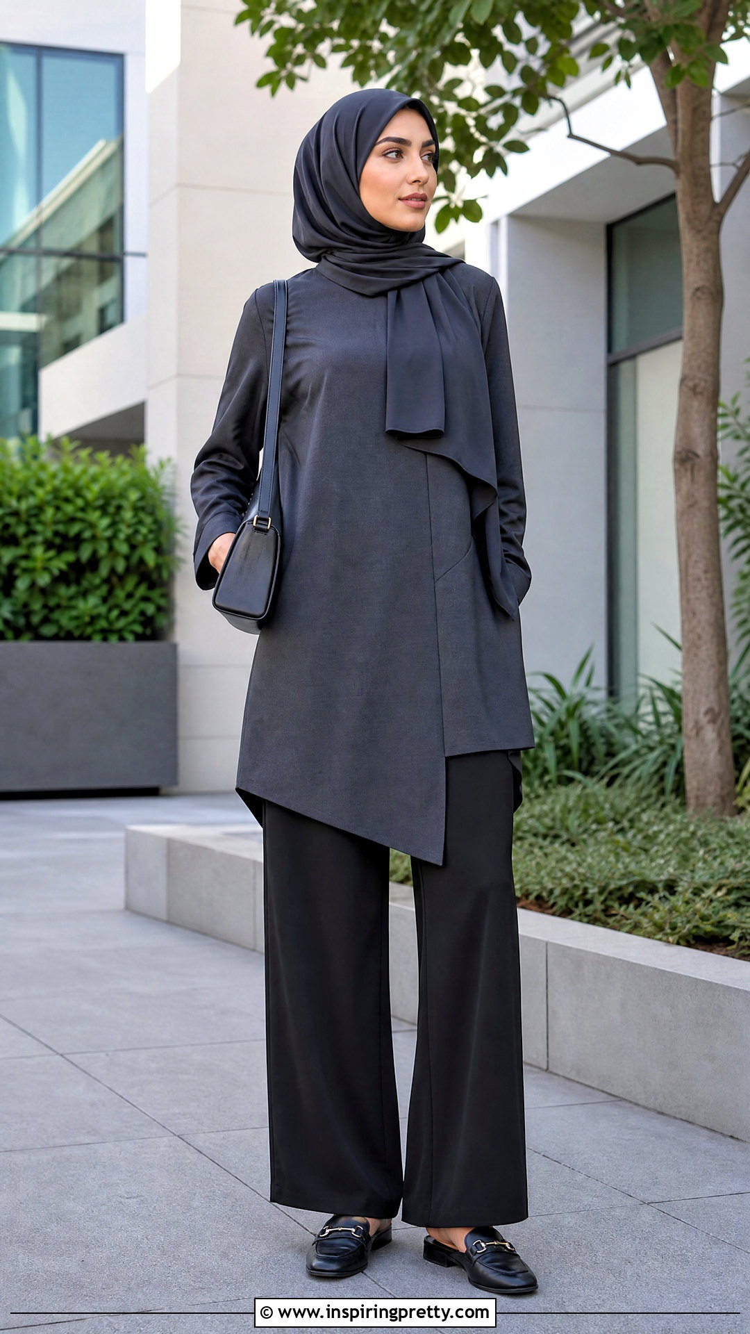 Asymmetric Long Top With Tailored Pants - 50 long tops designs for muslims
