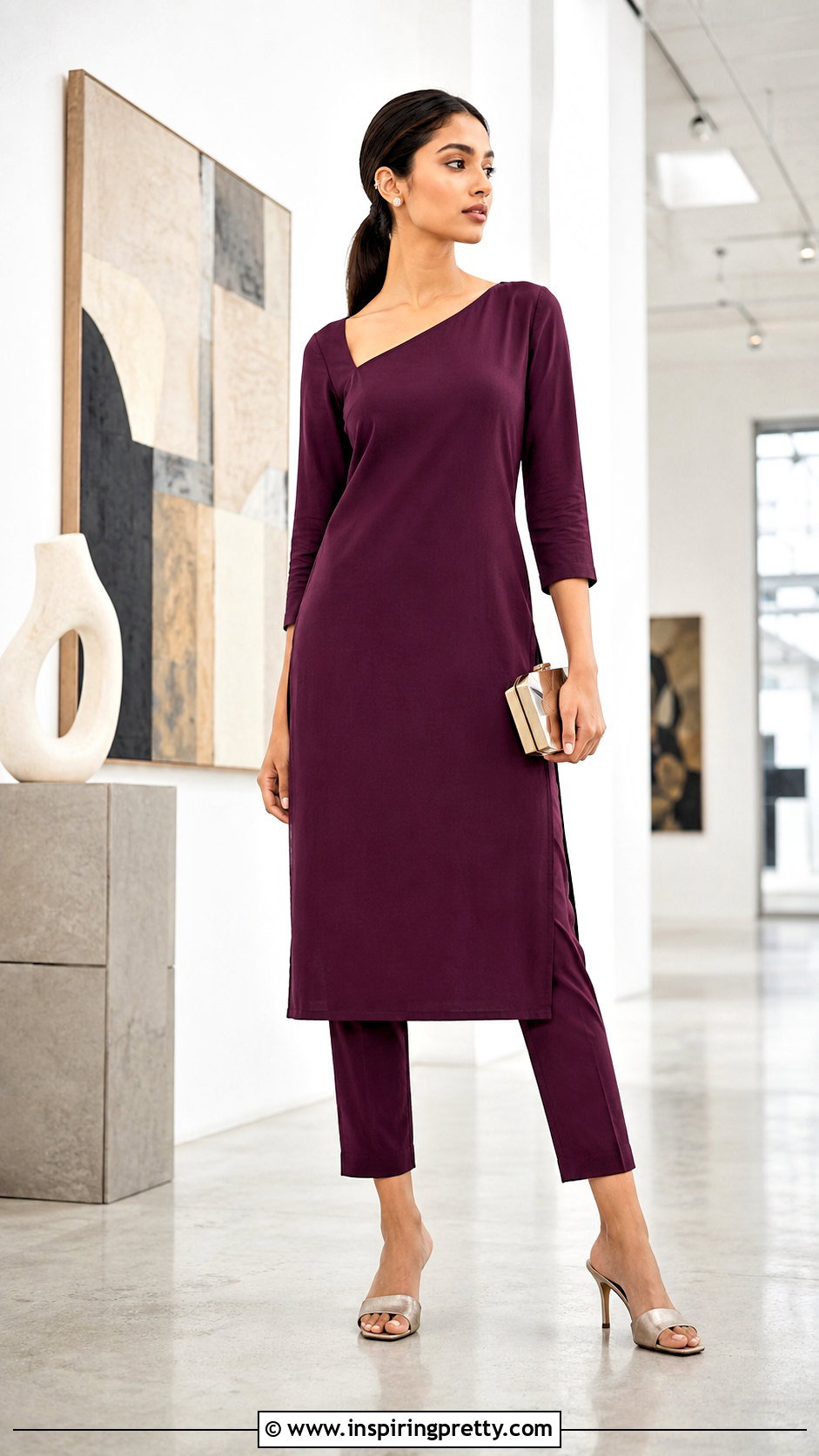 Asymmetric Neck Kurti With Slim Pants - 50 top neck designs