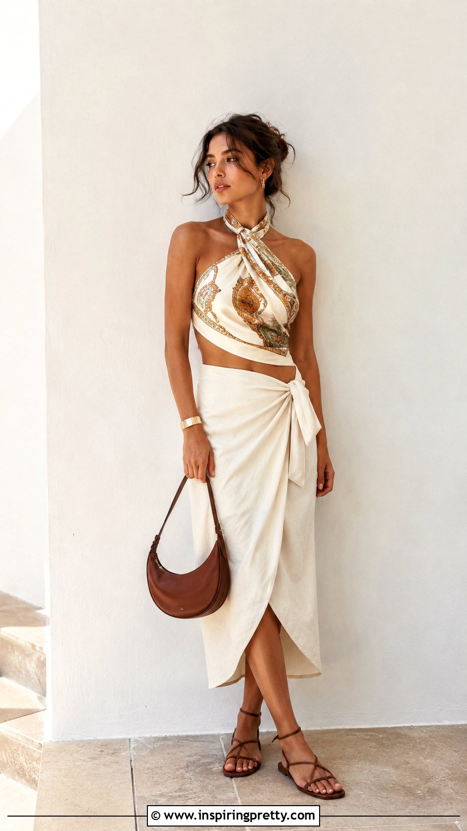 Asymmetric Scarf Halter Top With Wrap Skirt - 25 diy halter top from scarf ideas